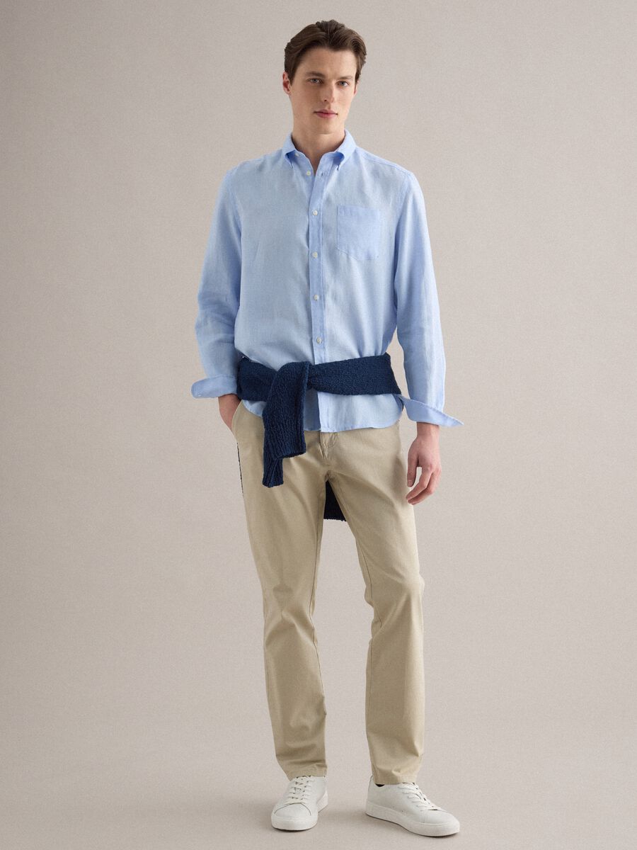 Light blue regular fit long-sleeve pure linen shirt_1