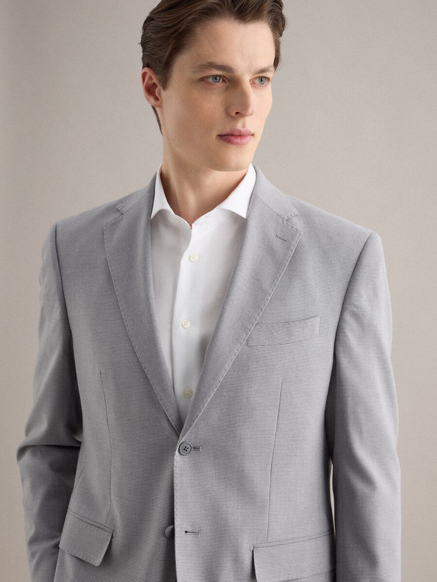 Grey single-breasted blazer with regular fit micro-checks_0