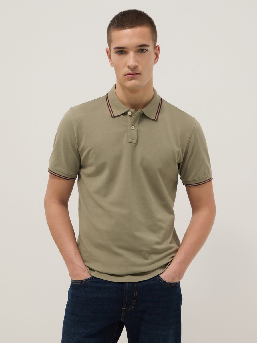 Green stretch cotton polo shirt, regular fit_1
