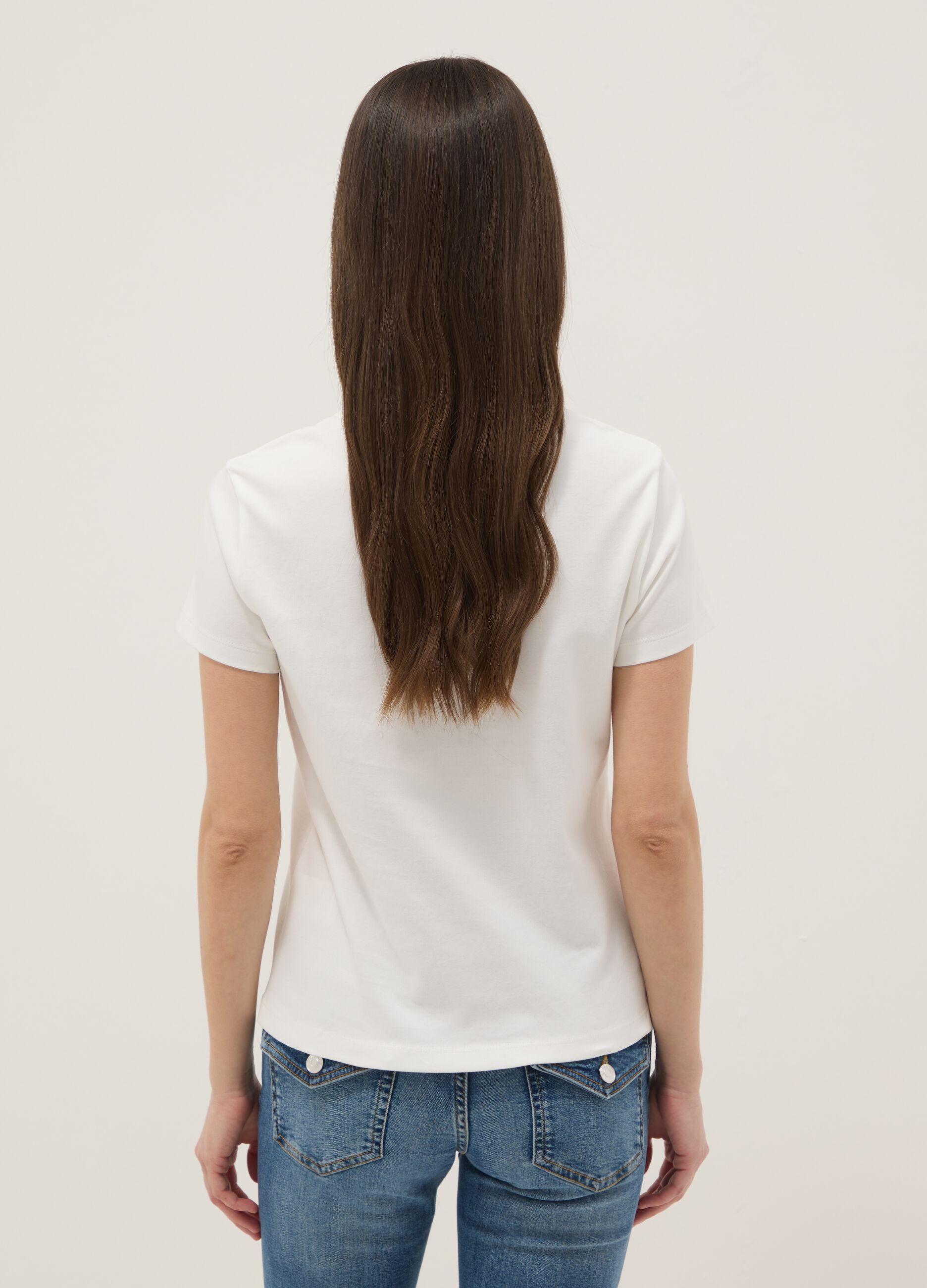 Damen T-Shirt aus reinem Baumwolle, Wei&szlig;, Regular Fit