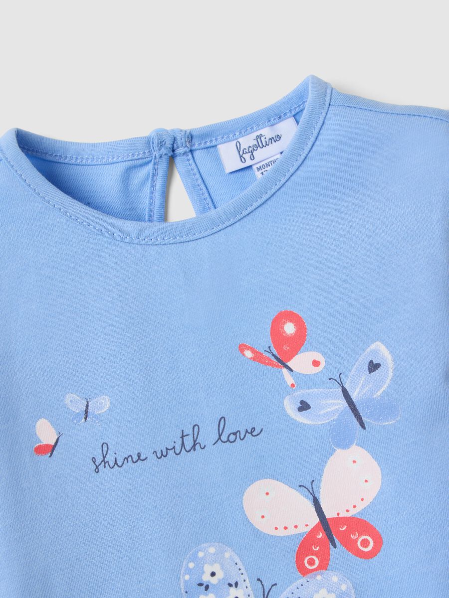 T-shirt in puro cotone azzurra da bimba regular fit con farfalle_2