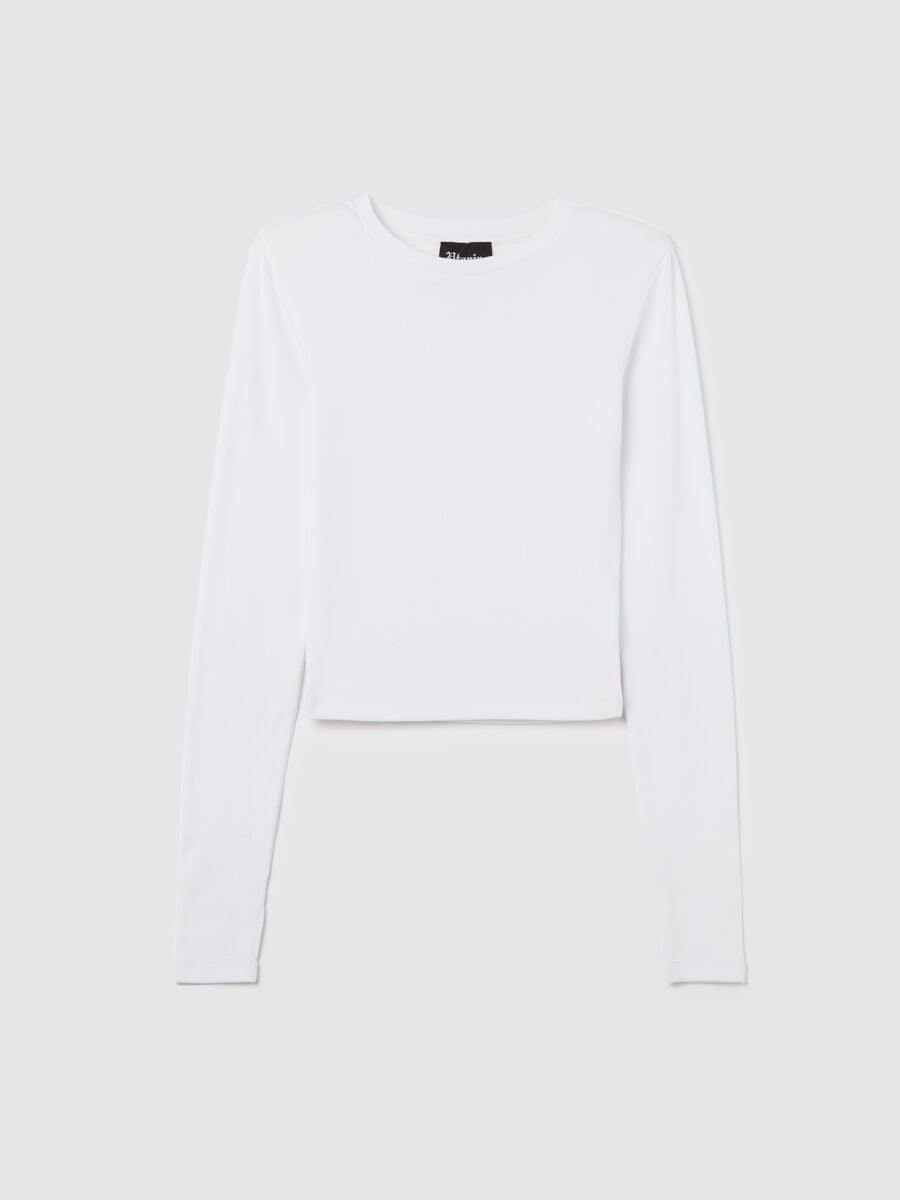 Crop Long-sleeved T-shirt White_5