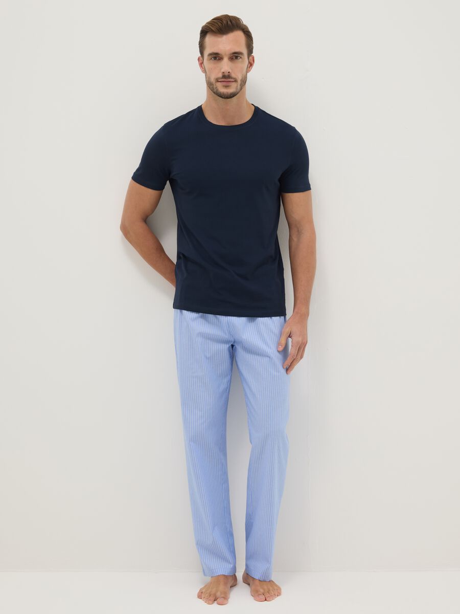 Light Blue Classic Fit Pajama Trousers in Pure Cotton_0