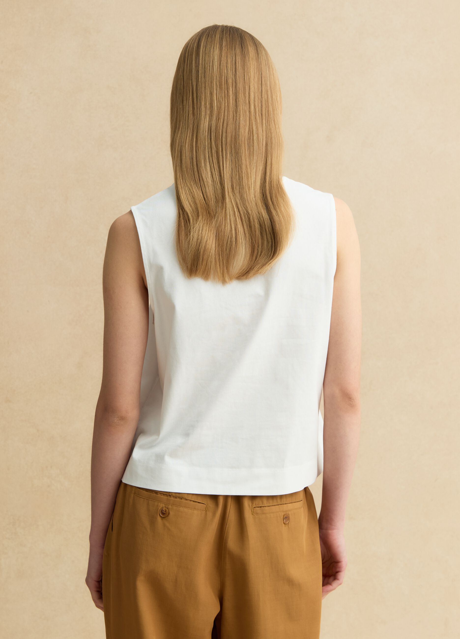 Wei&szlig;es Baumwoll-Tanktop im Regular Fit mit Stickereien