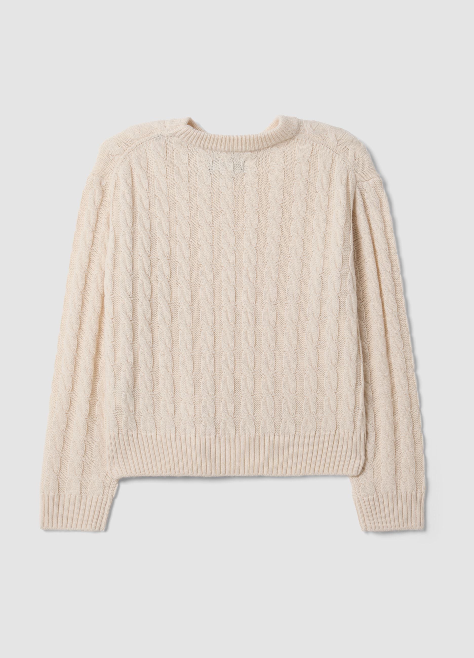 Maglia beige in misto lana a trecce con girocollo over fit