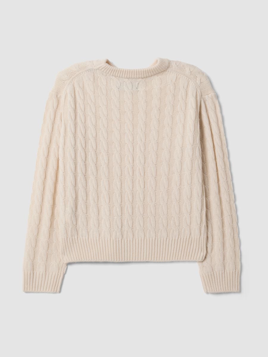 Maglia beige in misto lana a trecce con girocollo over fit_2
