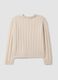 Maglia beige in misto lana a trecce con girocollo over fit_2