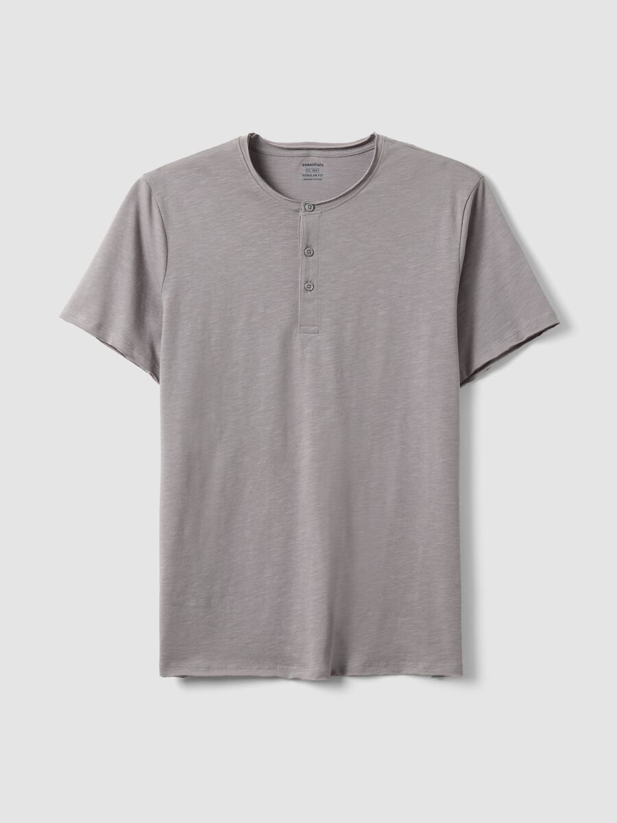 Grey pure cotton regular fit T-shirt with henley collar_0