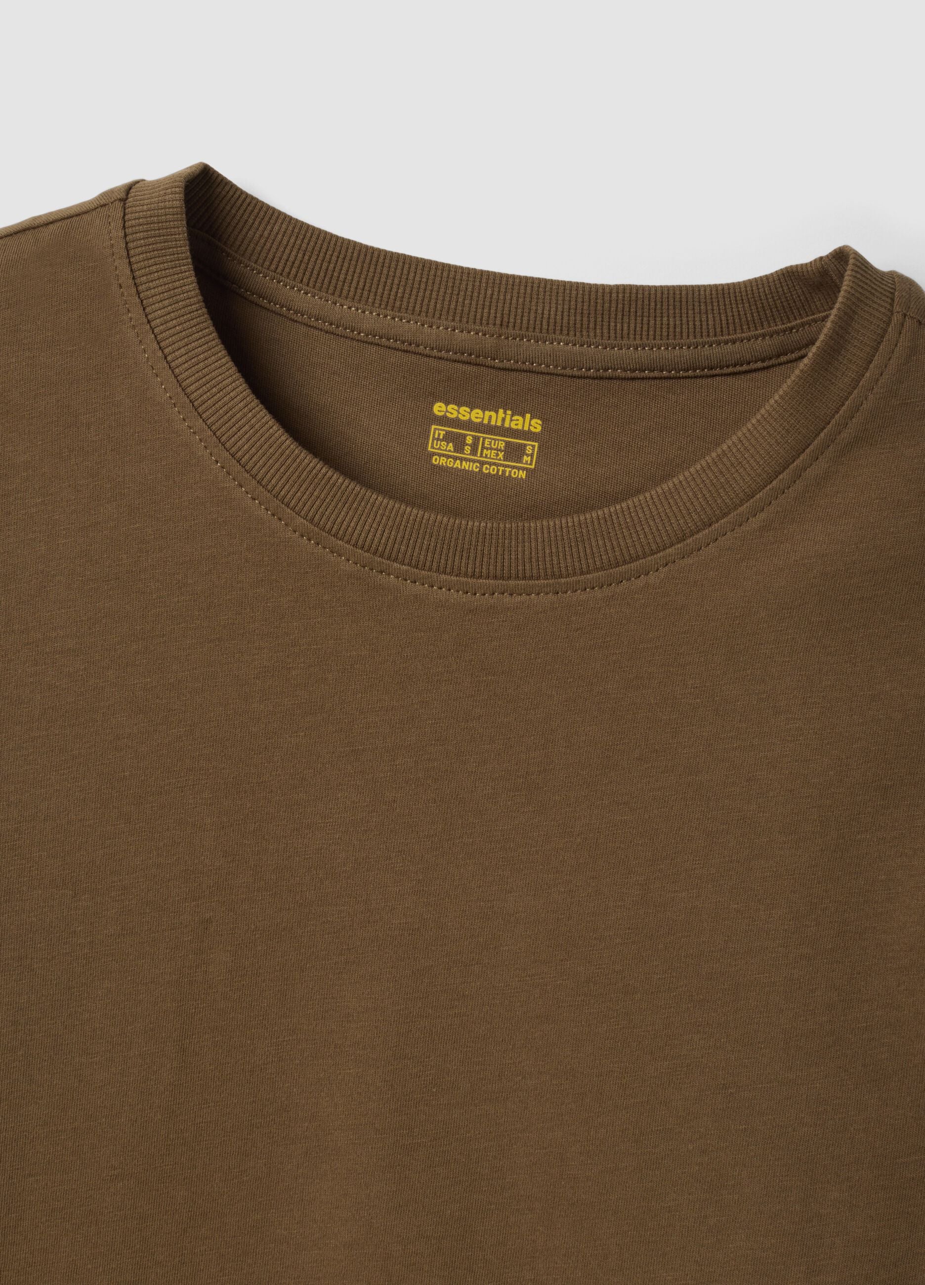 T-shirt verde de gola redonda em algod&atilde;o org&acirc;nico puro, corte regular