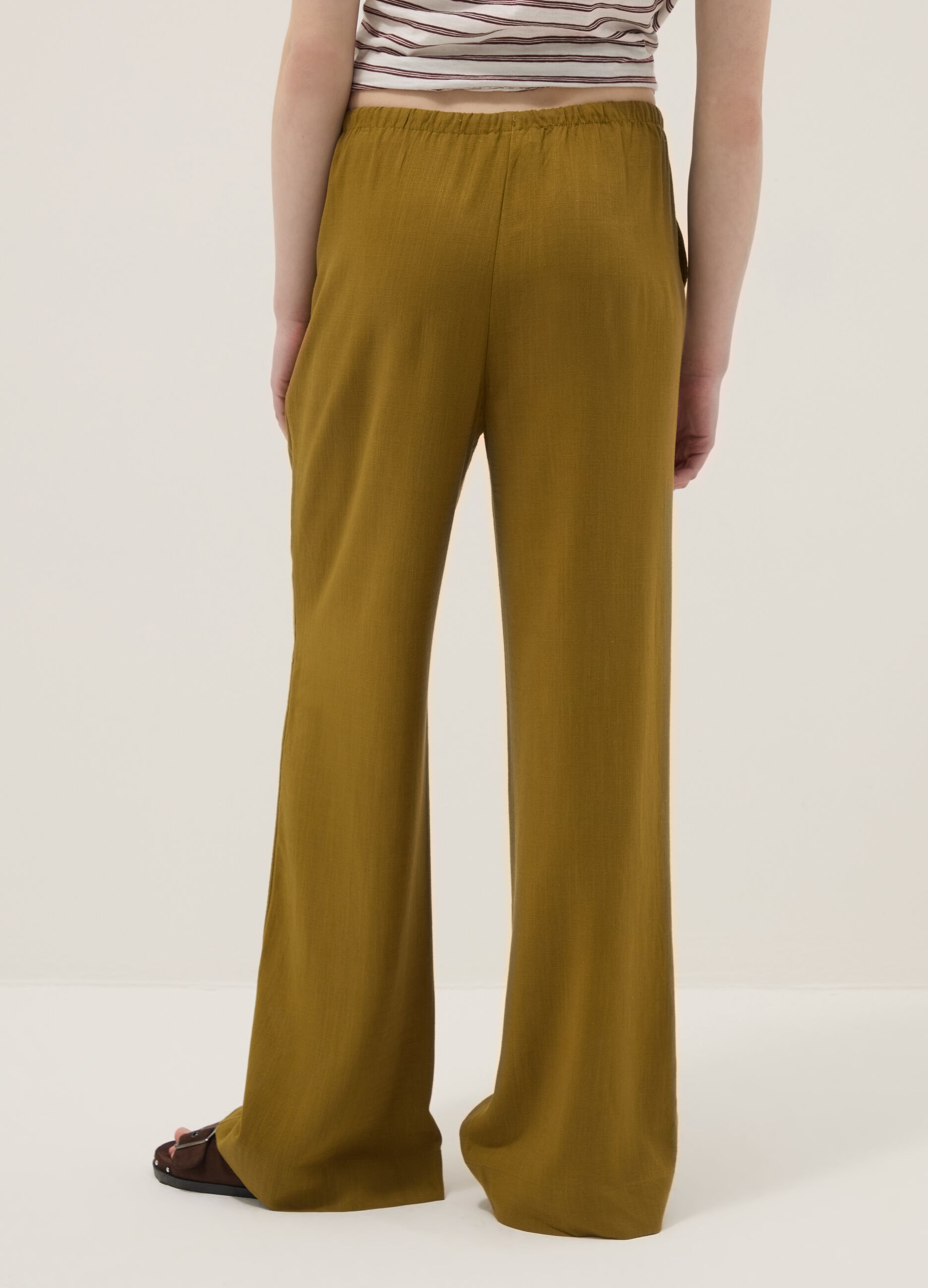 Yellow viscose and linen blend jogger trousers, relaxed fit