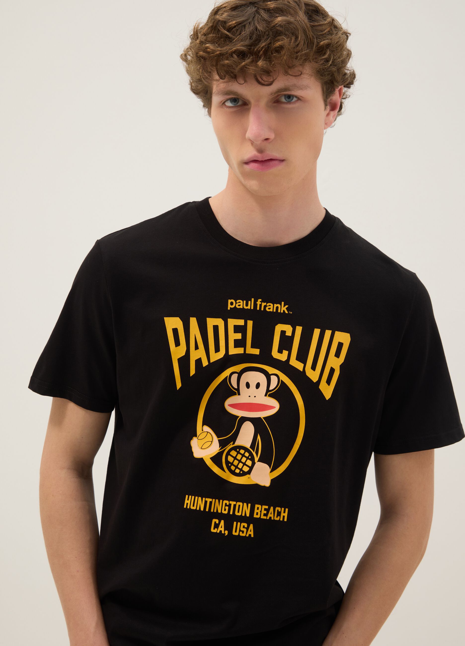 Schwarzes T-Shirt mit Print aus reiner Baumwolle, Regular Fit