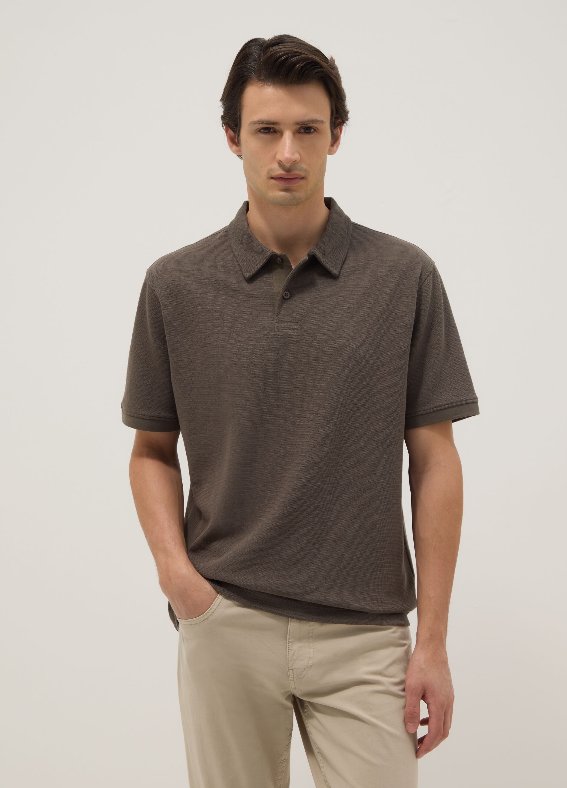 Brown regular fit stretch cotton polo