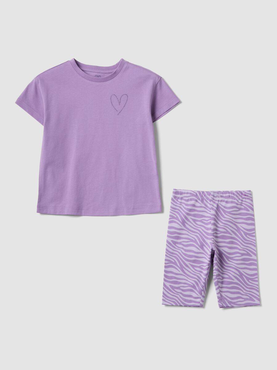 Purple pure cotton set with T-shirt and leggings_0