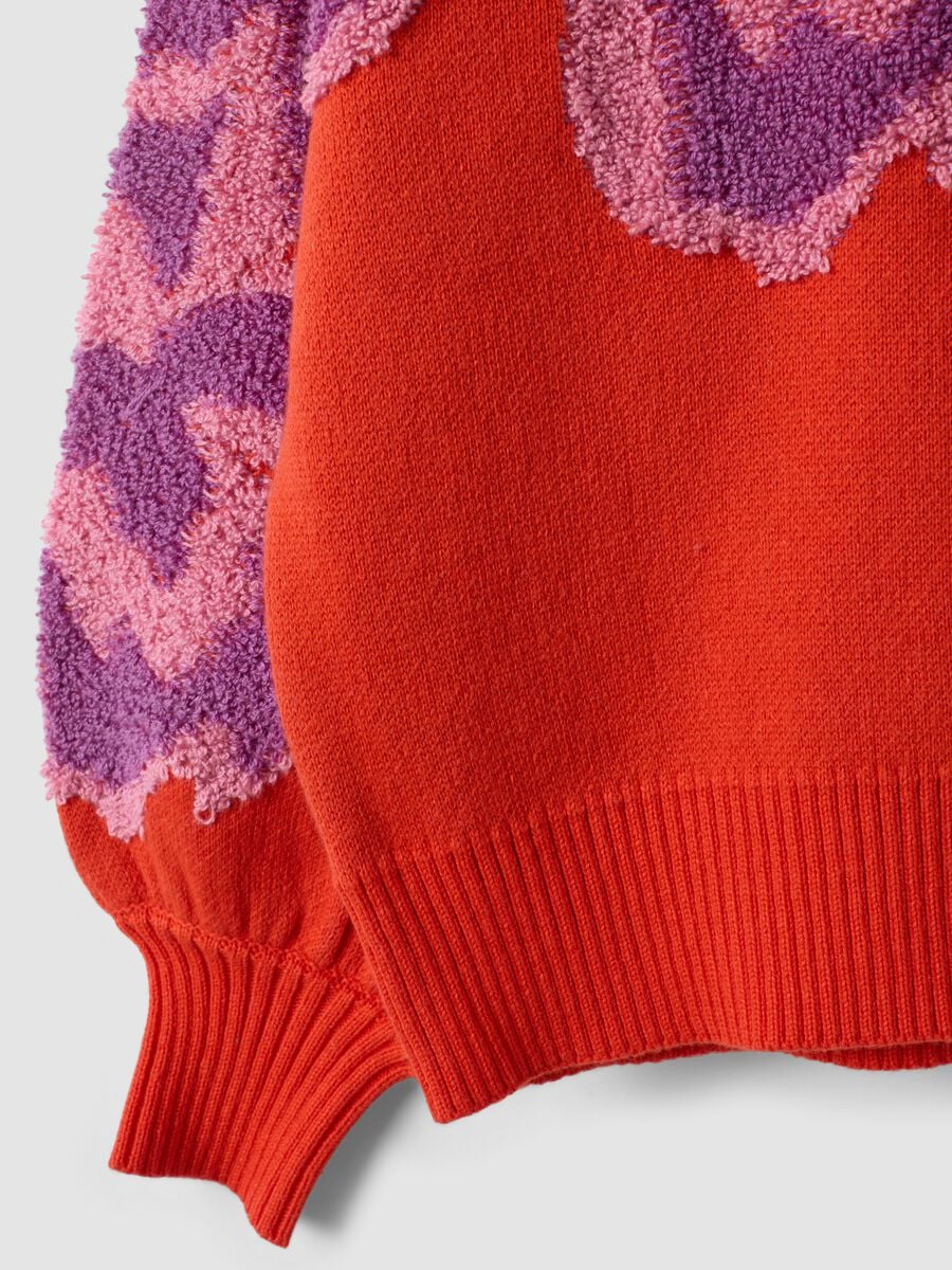 Red pure cotton crew-neck jumper with floral pattern for girls_3
