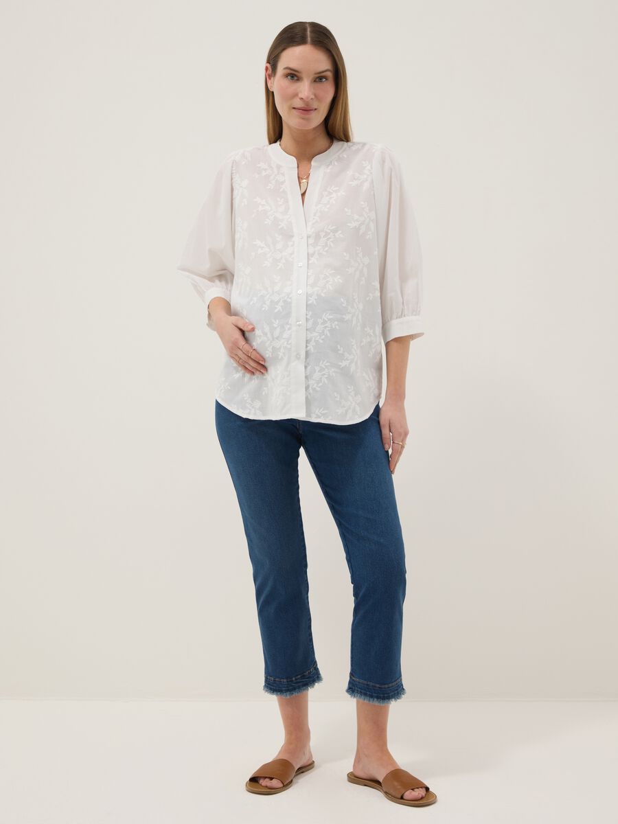 White maternity shirt in pure cotton with Mandarin collar_0