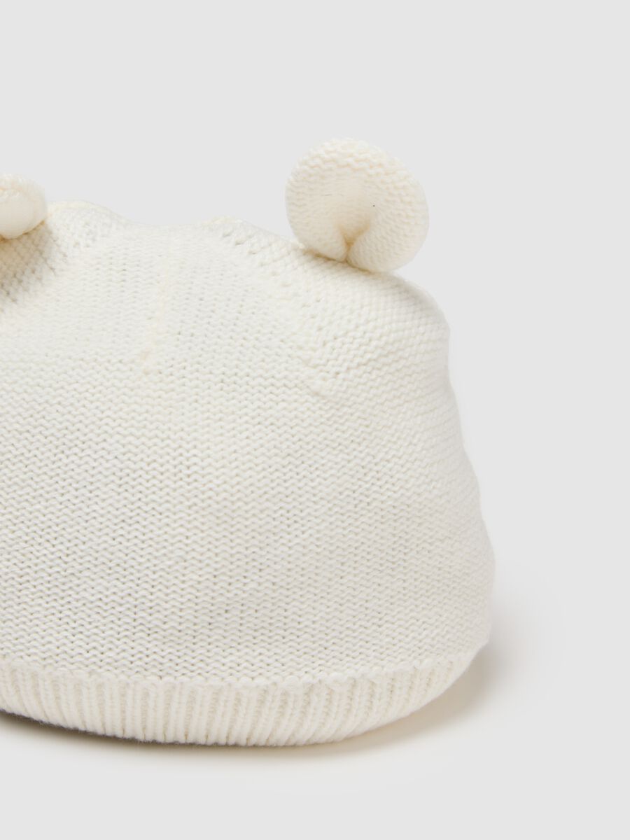 White newborn cap in pure cotton with ears_2