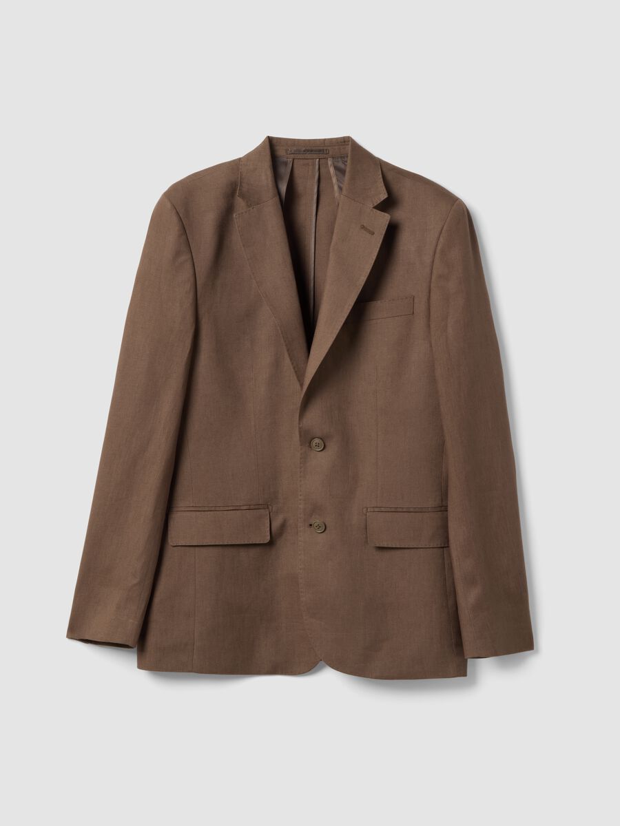 Brauner Slim-Fit-Blazer aus reinem Leinen_0