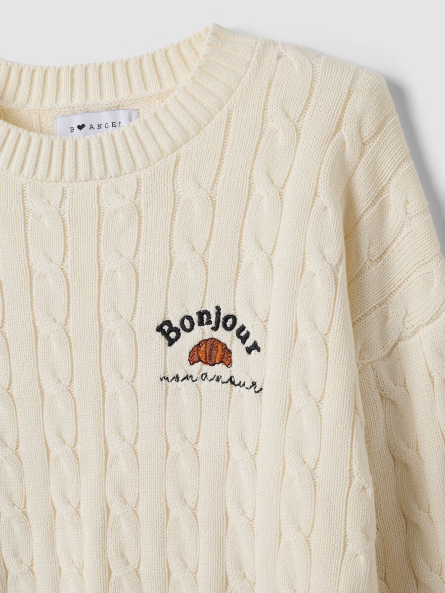 White pure-cotton cable-knit jumper with croissant embroidery_5