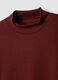 T-shirt marrone in puro cotone con collo rialzato strutturato_1