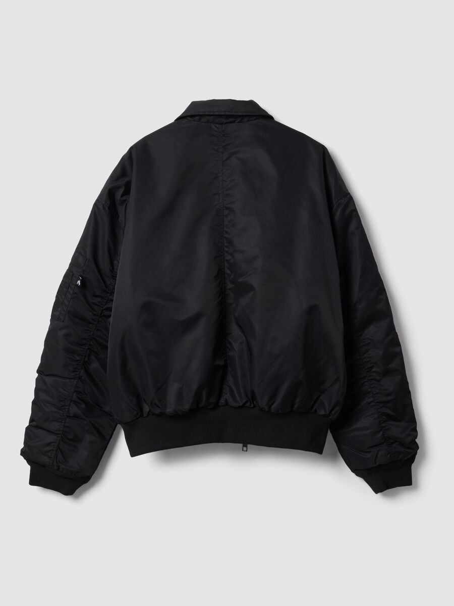 Black cropped padded jacket with zip and shirt collar_6
