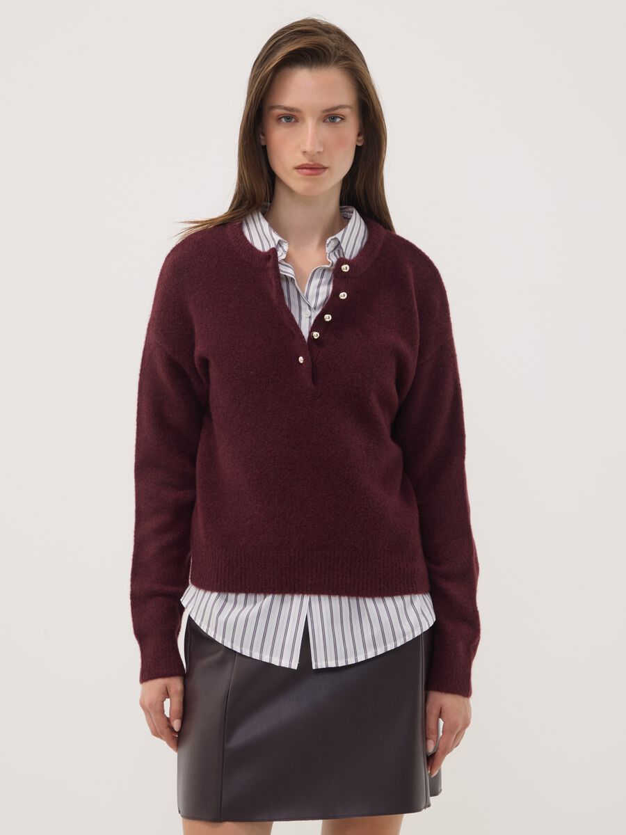 Red stretch wool crew-neck jumper, regular fit_1