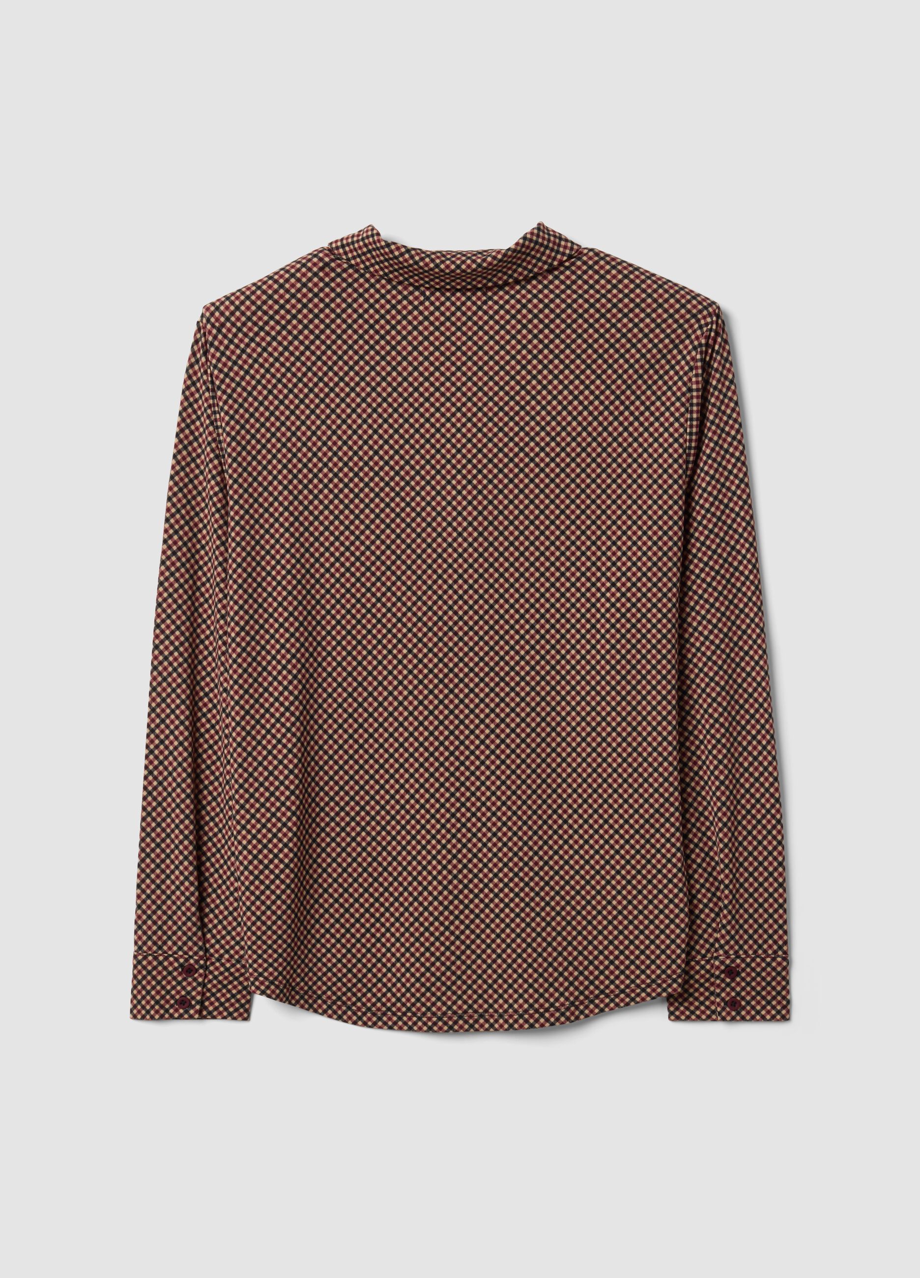 Brown stretch shirt with checked collar, regular fit