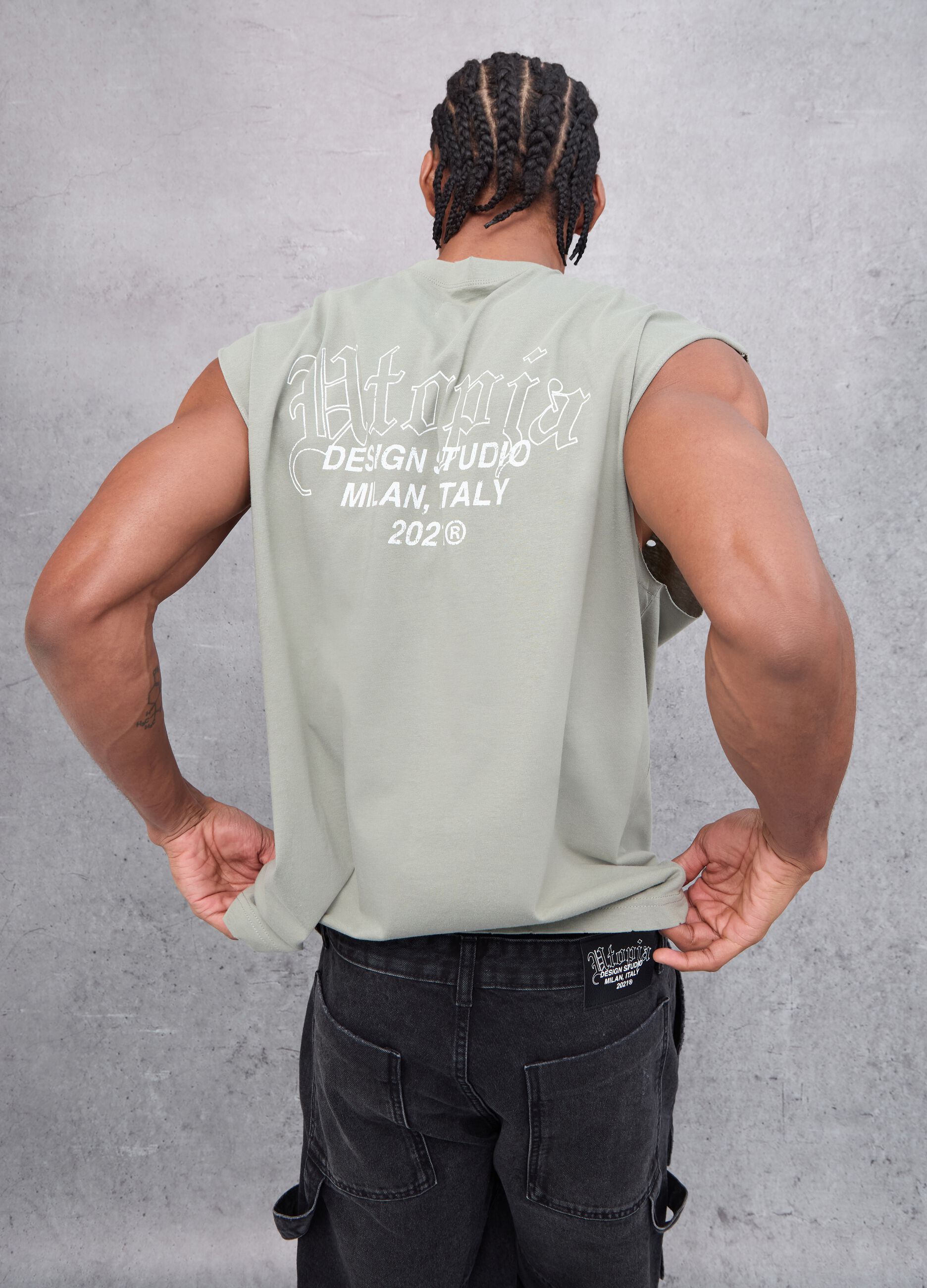 Distressed Vest Top Military Green