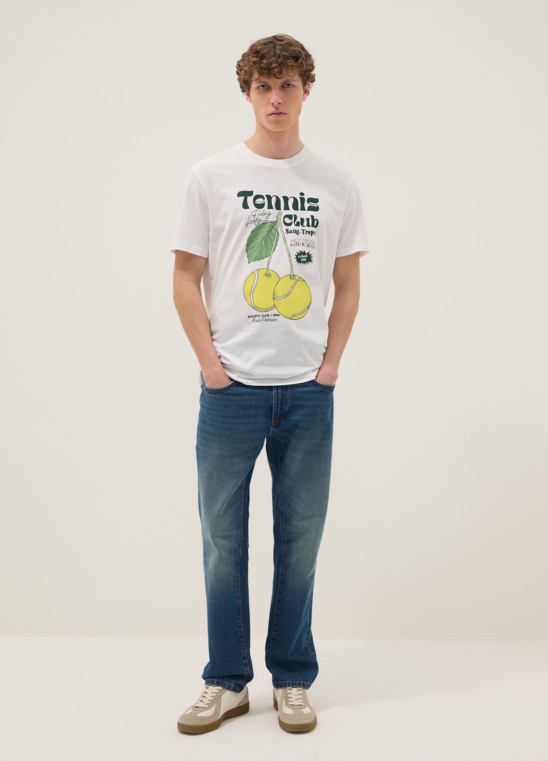 Wei&szlig;es T-Shirt aus reiner Baumwolle mit Print, Regular Fit