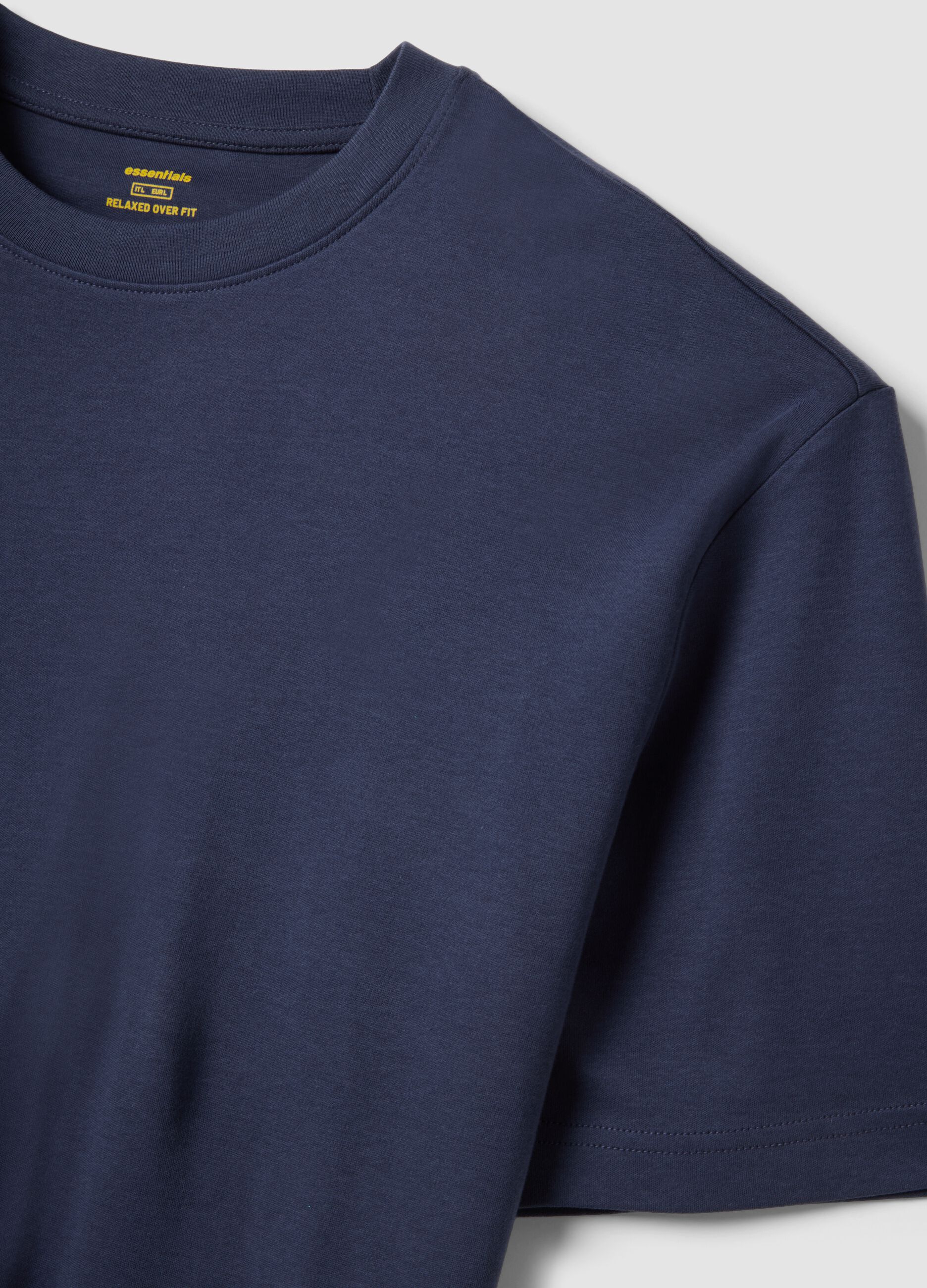 Blue pure cotton short-sleeve T-shirt, relaxed fit