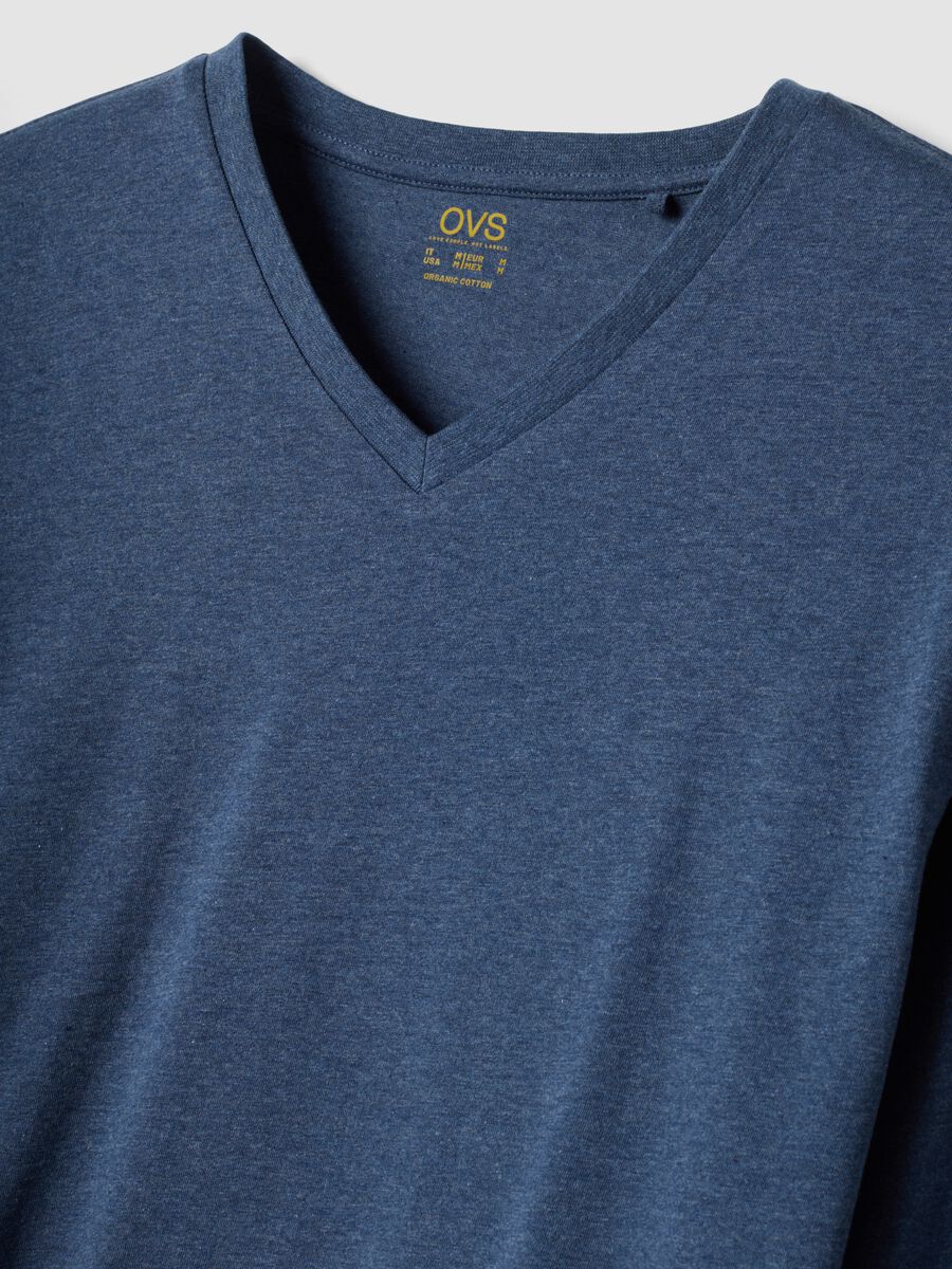 Blue V-neck pyjamas in pure organic cotton_1