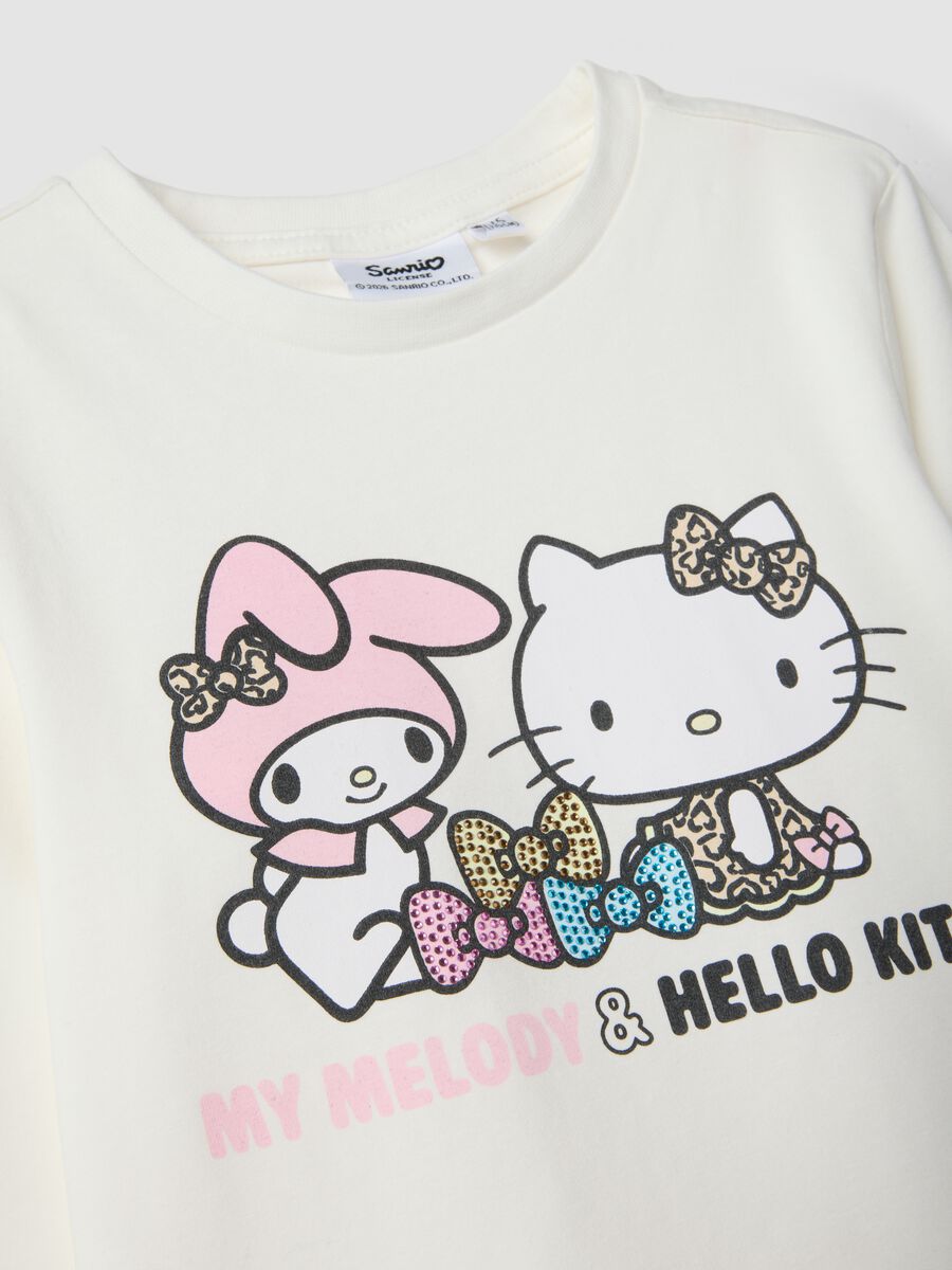T-shirt bianca in cotone elasticizzato con stampa hello kitty per bambina_2