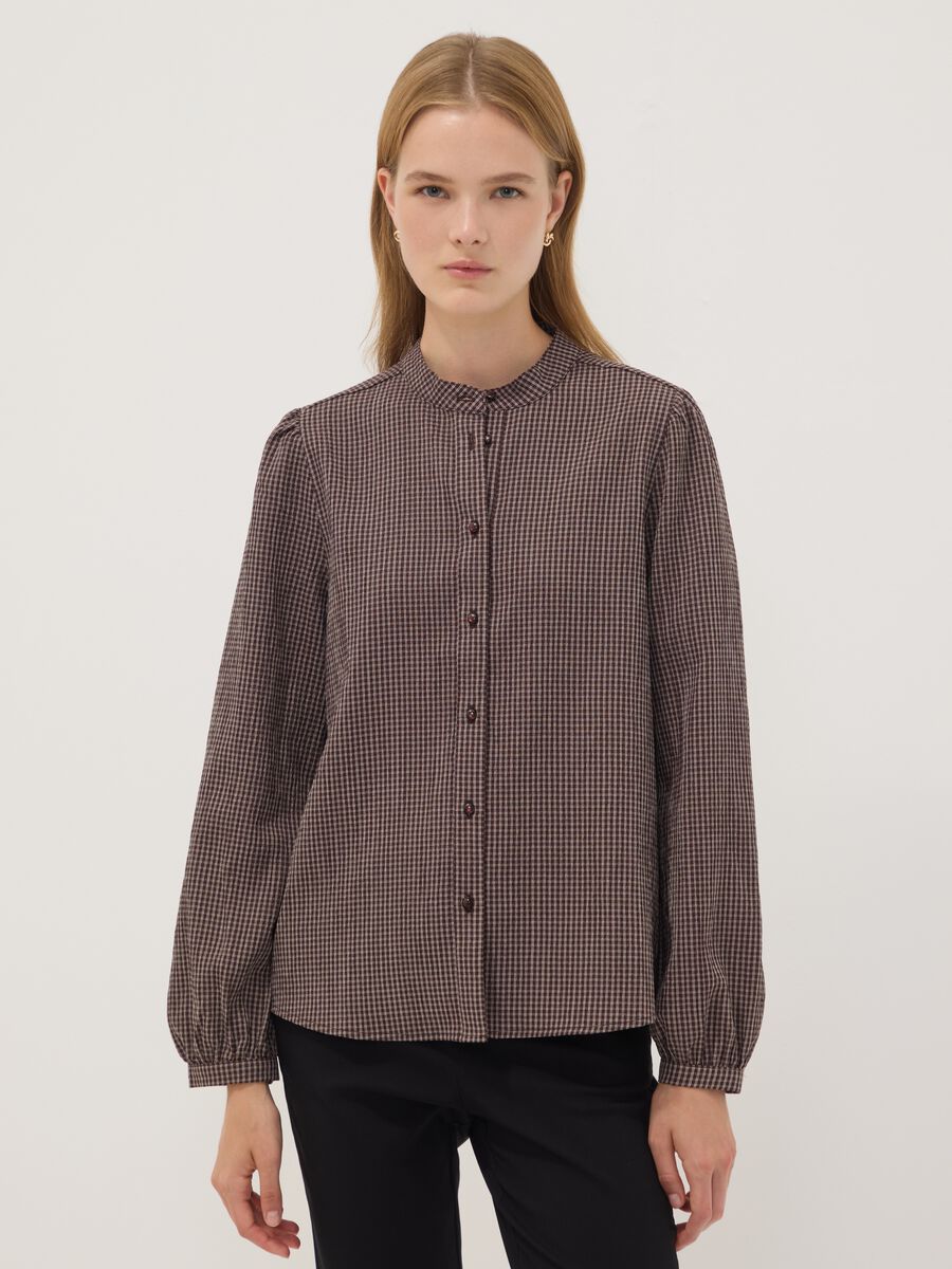 Brown stretch viscose shirt with Mandarin collar_0