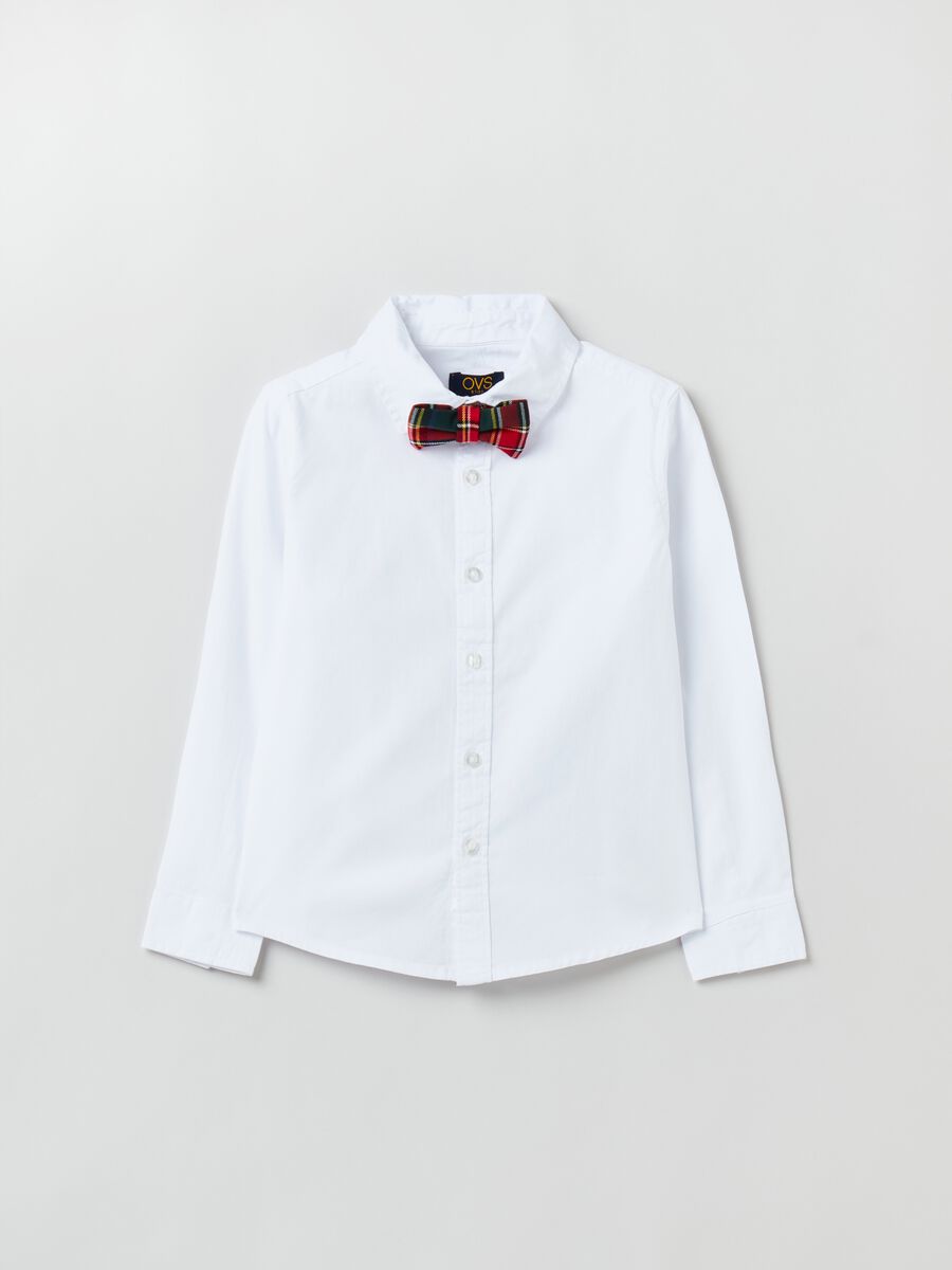 Cotton shirt with tartan bow tie_0