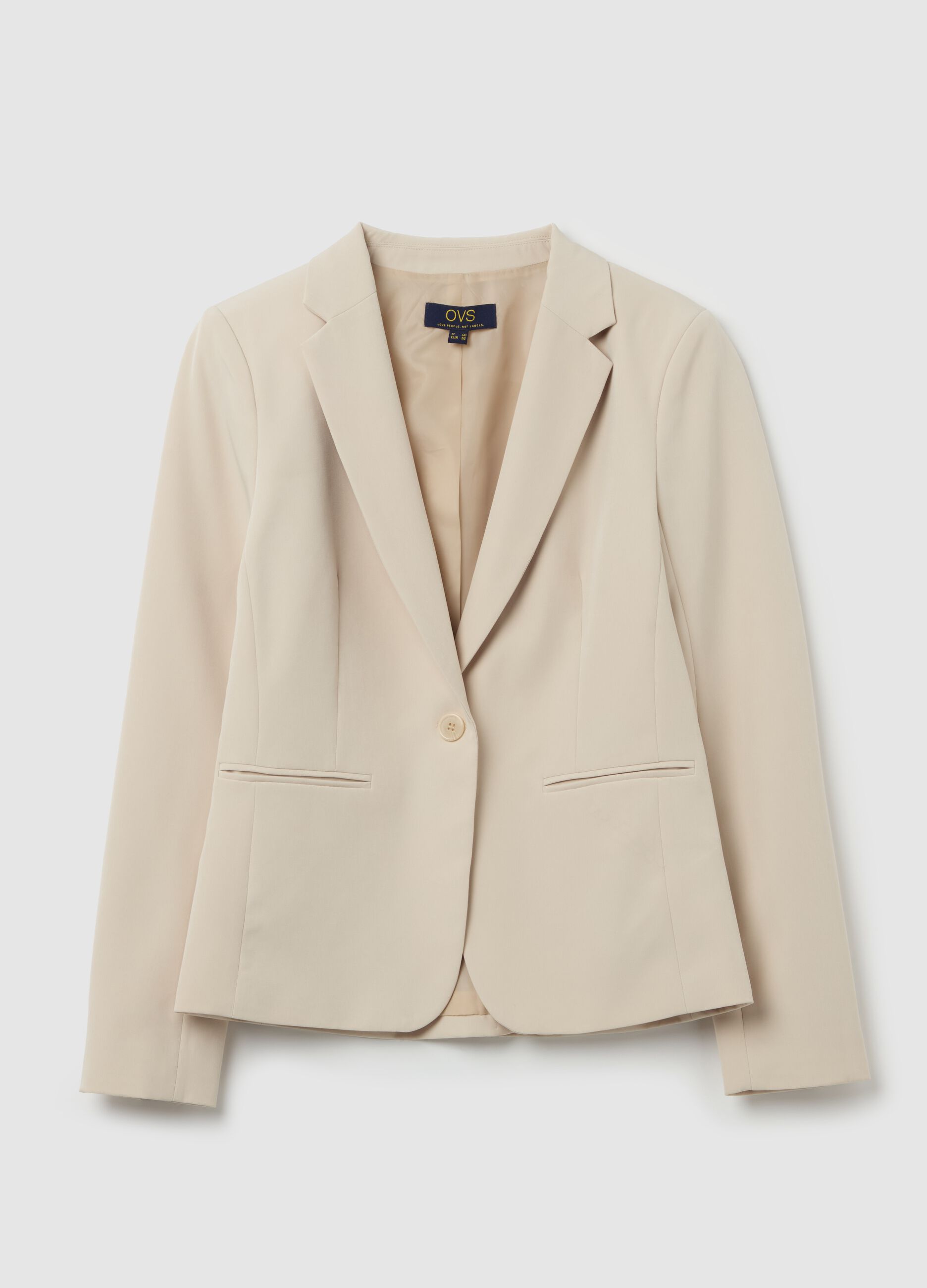 Solid Cream Cotton Single-Breasted Blazers main image 1