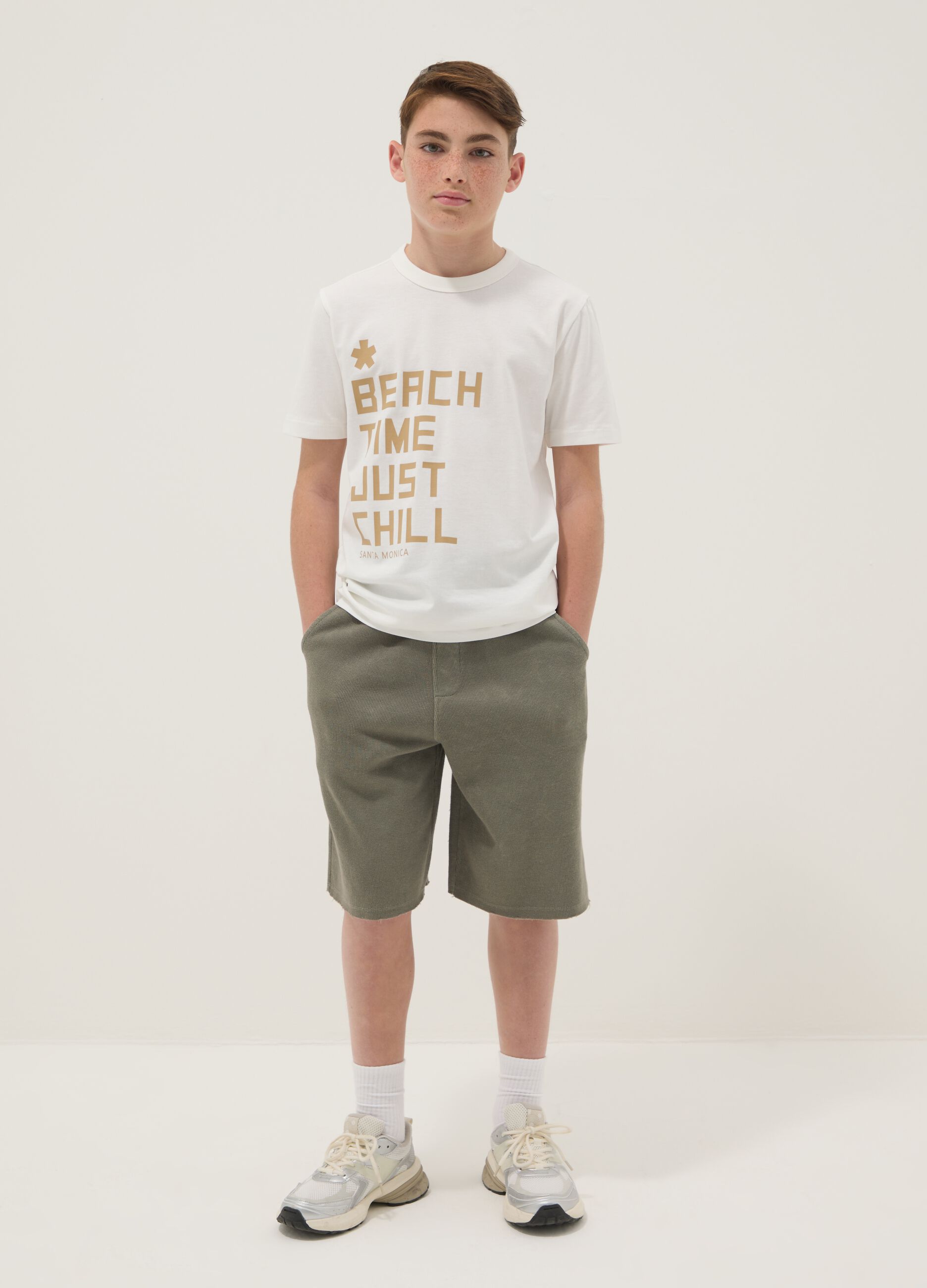 Boys&rsquo; green cotton-blend shorts, oversized fit