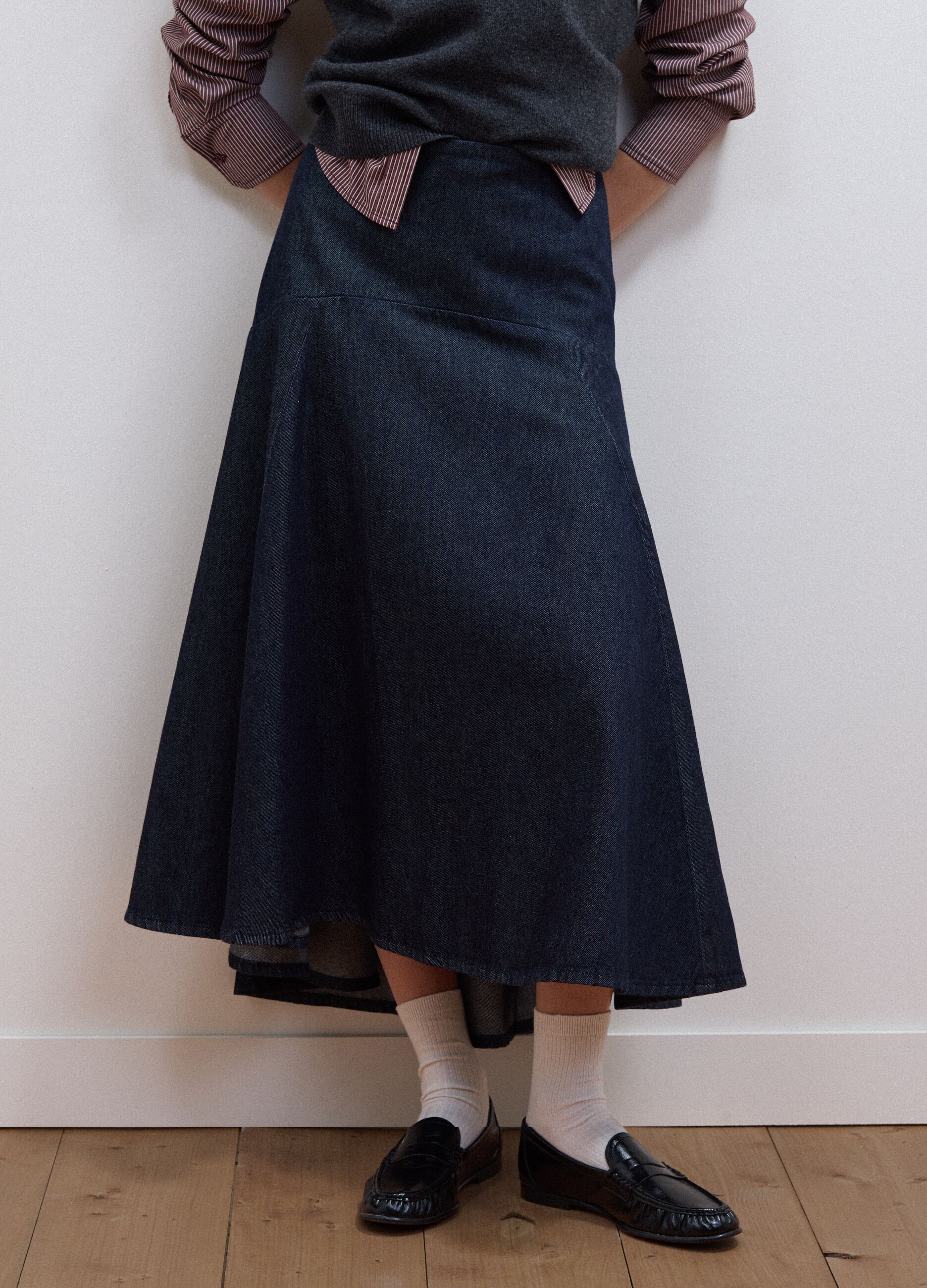 Pure cotton denim midi skirt