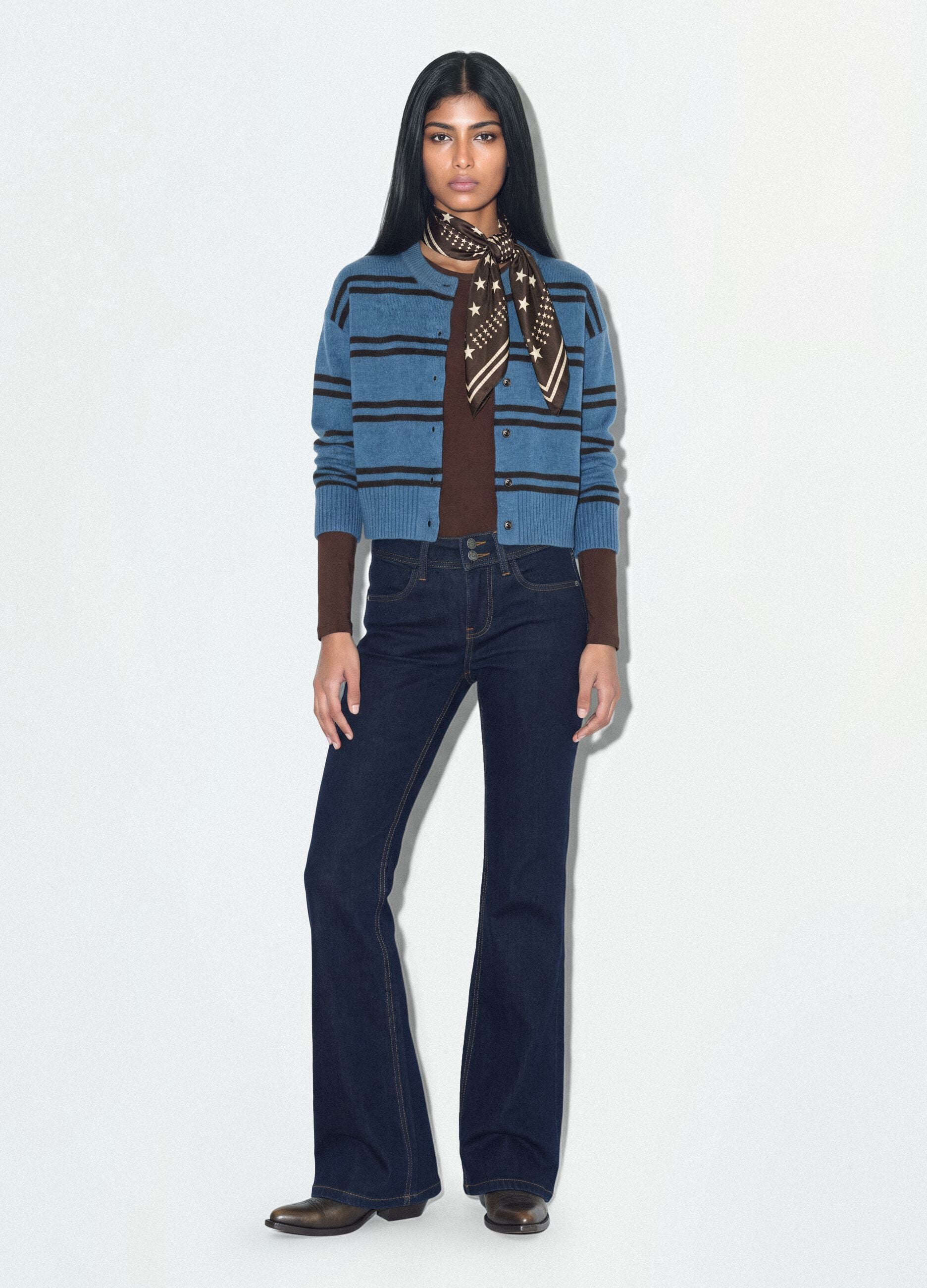 Jeans blu flare in cotone elasticizzato