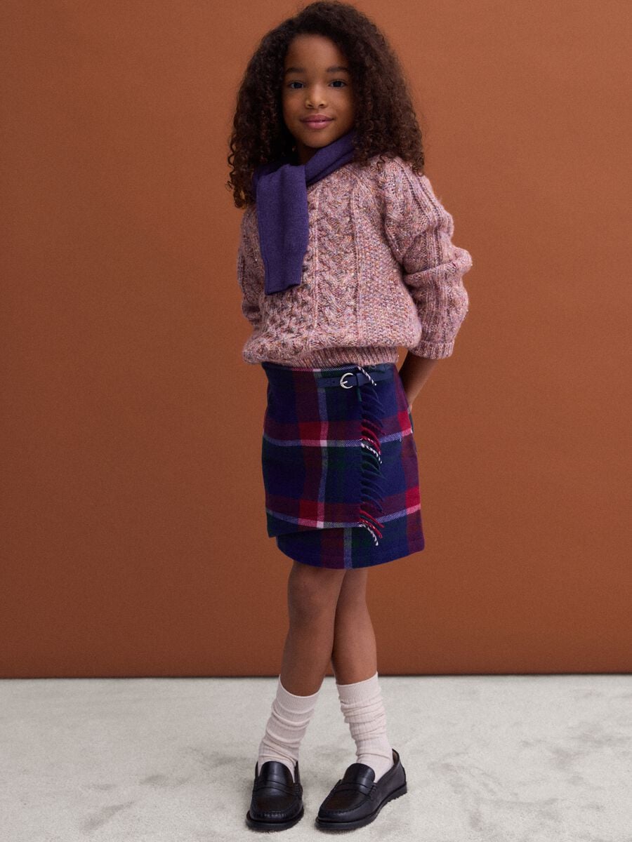 Saia tartan &agrave;s riscas regular fit em mistura de l&atilde; e viscose_0