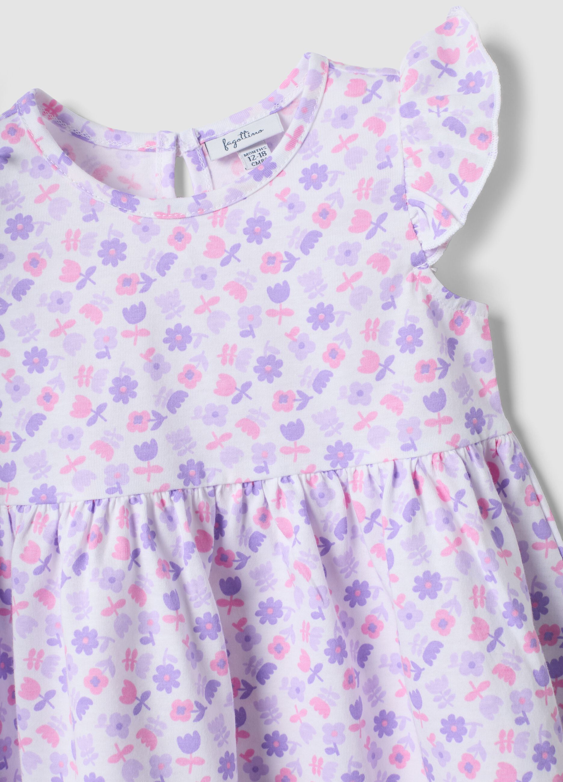 Purple pure cotton mini dress with floral print