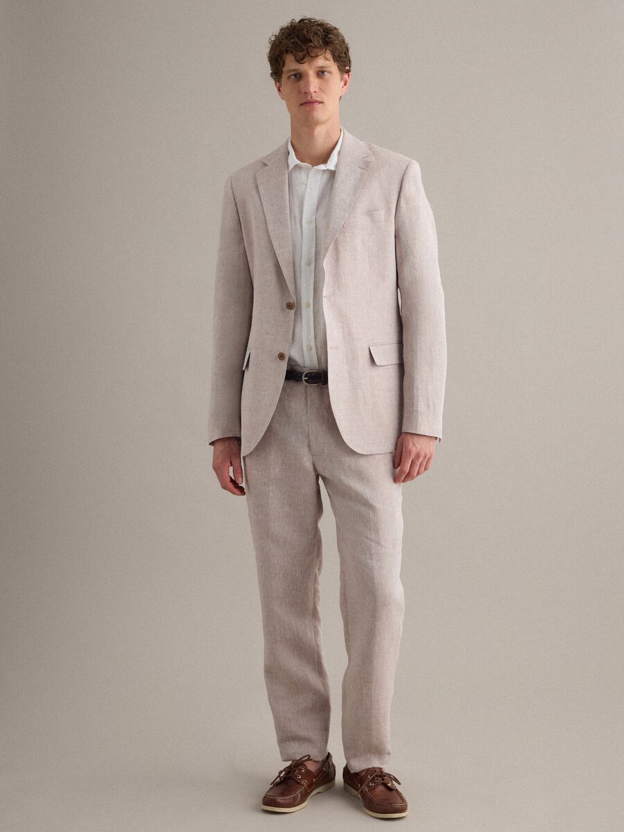 Cal&ccedil;as slim fit de linho puro bege_0