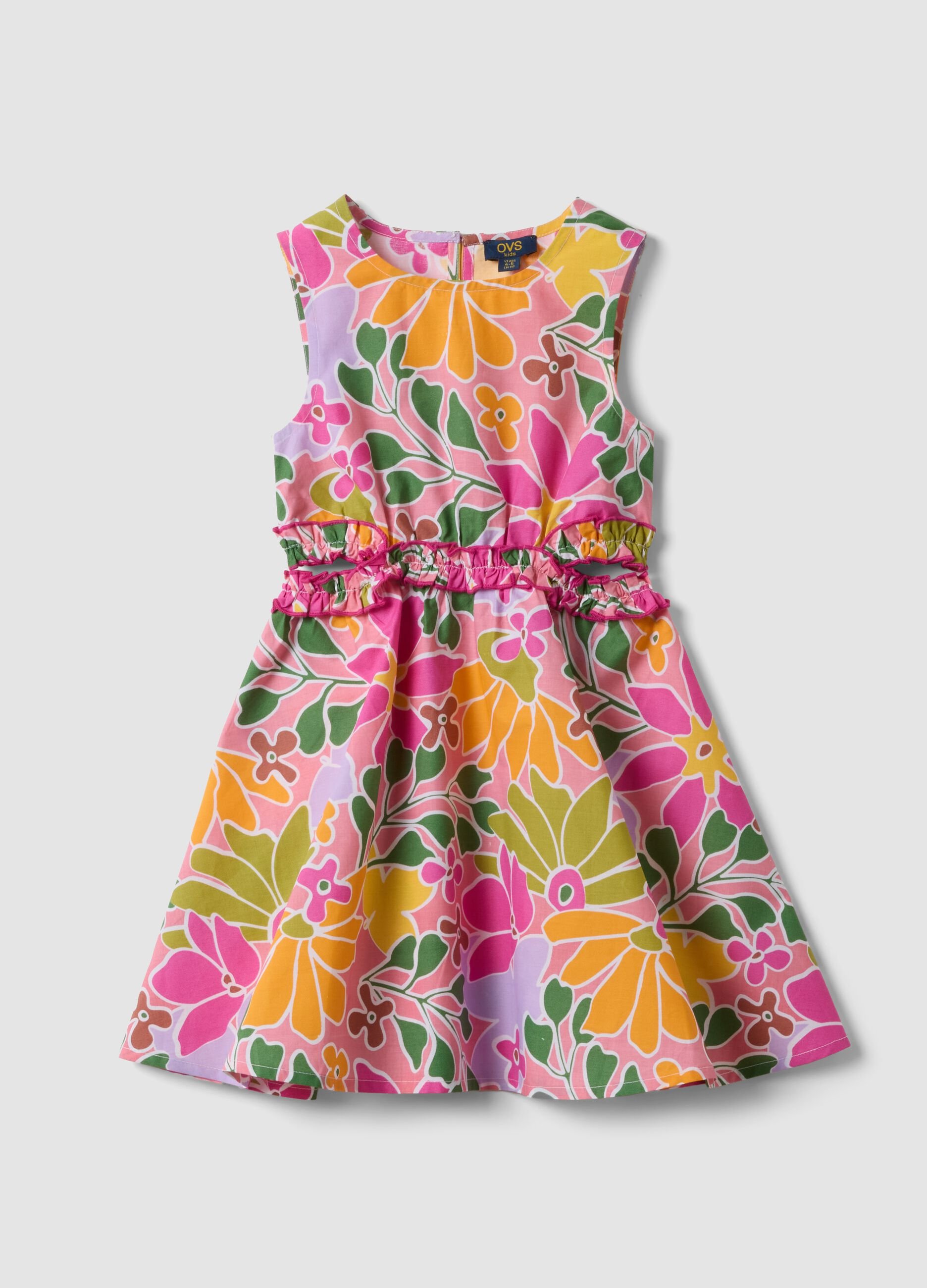 Multicoloured pure cotton dress with floral print