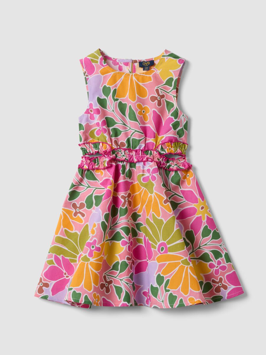 Multicoloured pure cotton dress with floral print_0