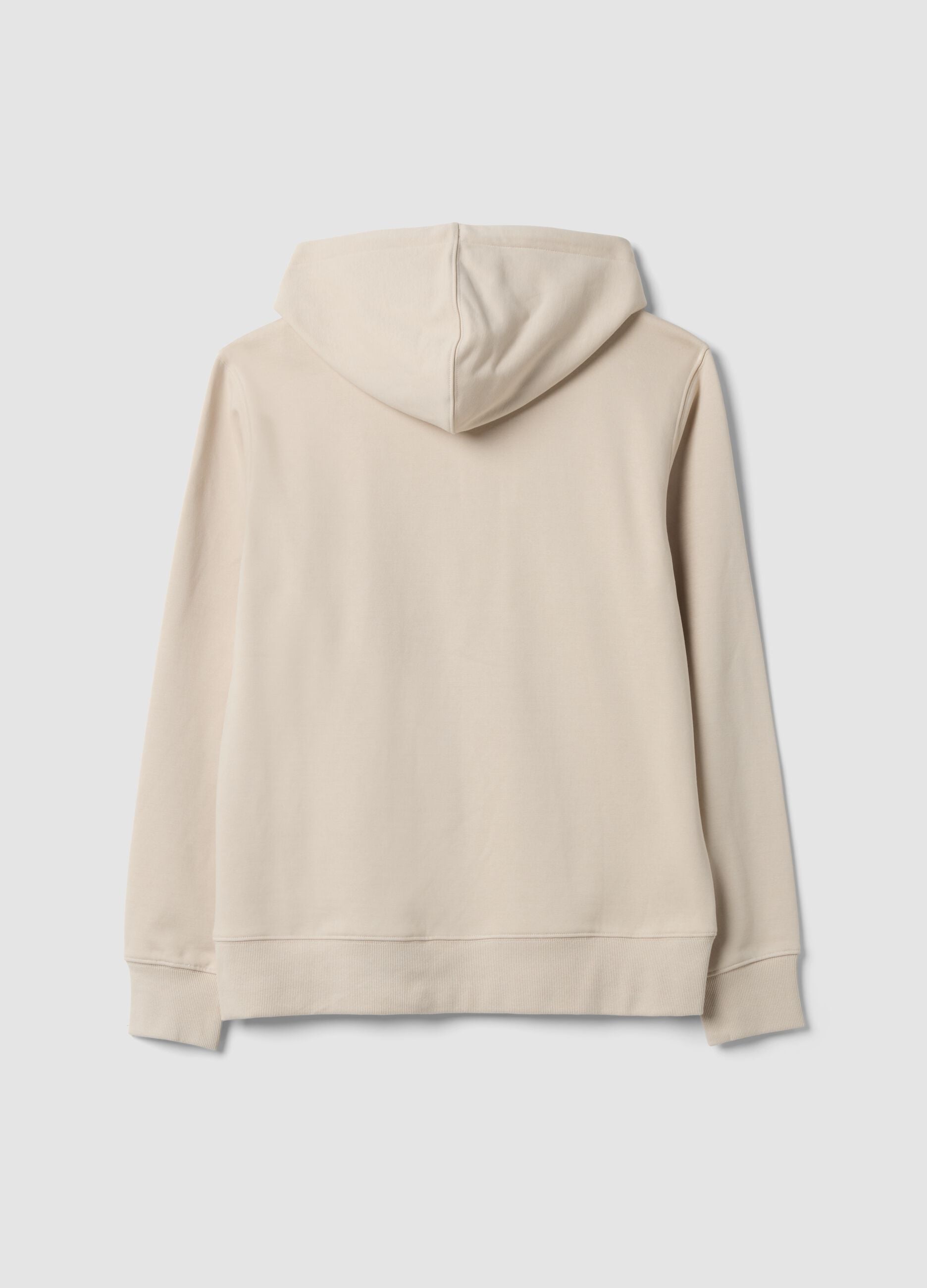 Sweatshirt bege em mistura de algod&atilde;o com decote redondo e capuz