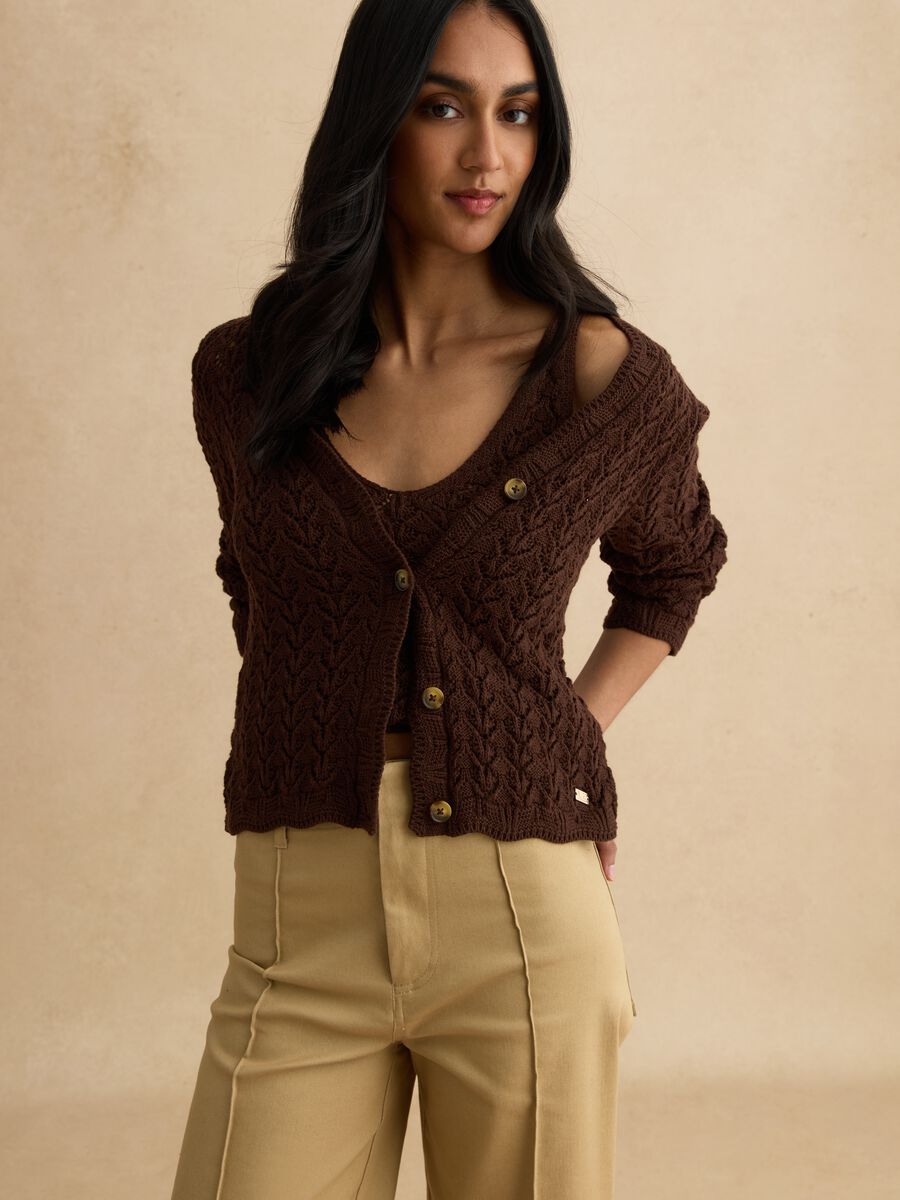 Cardigan marrone in puro cotone_3