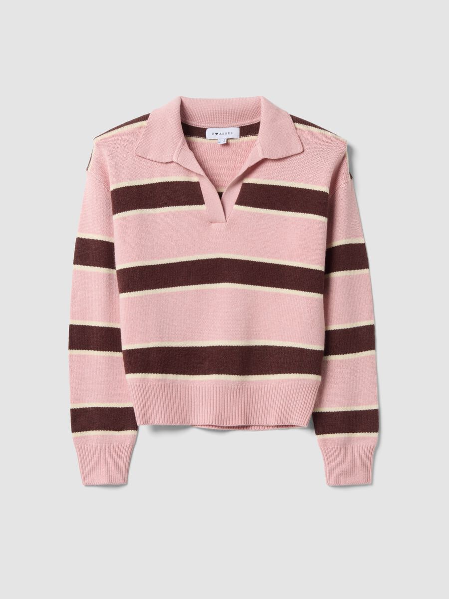 Pink striped viscose-blend polo-collar jumper, regular fit_0