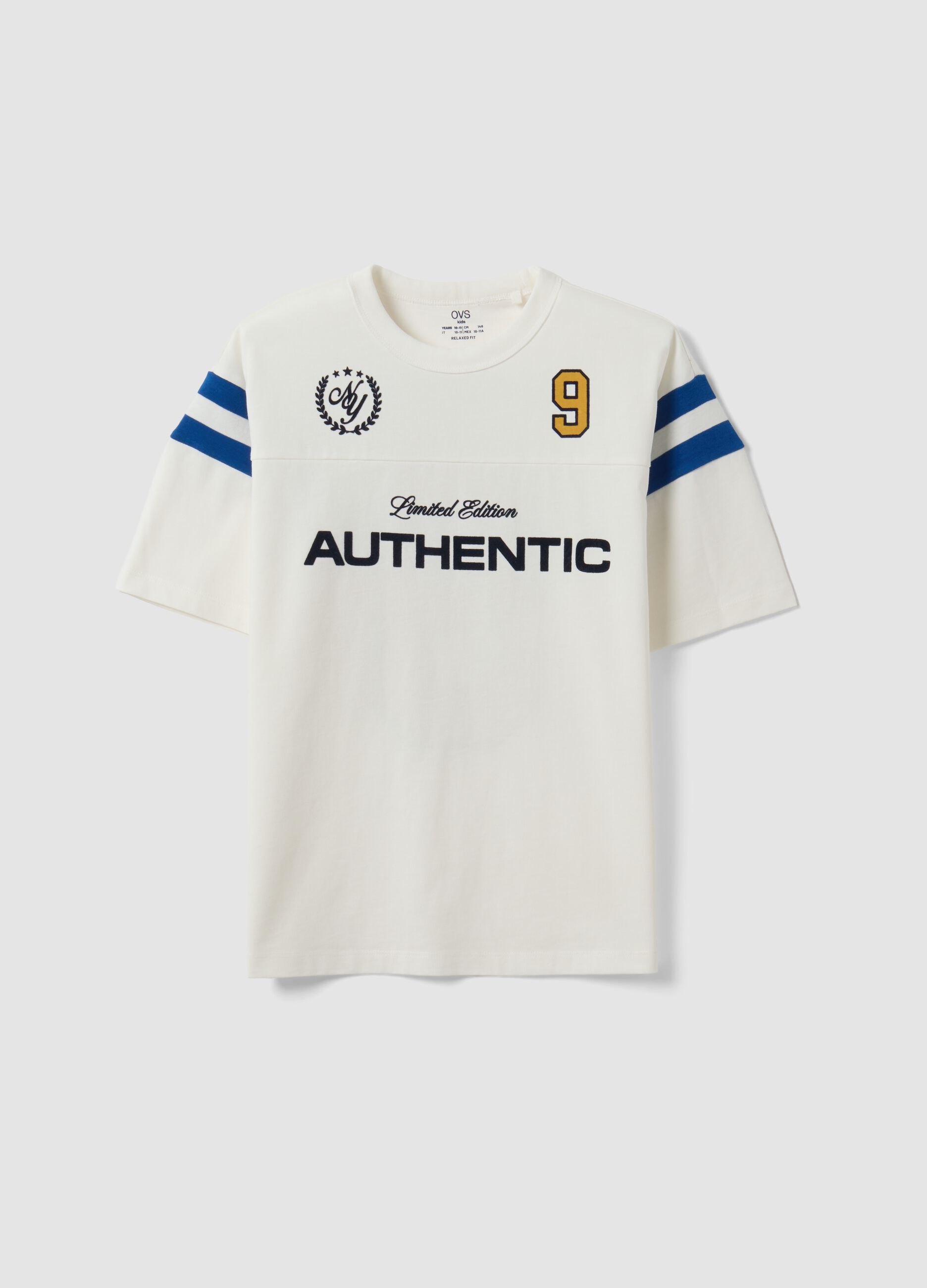 White relaxed-fit pure cotton crew-neck T-shirt with slogan for boys