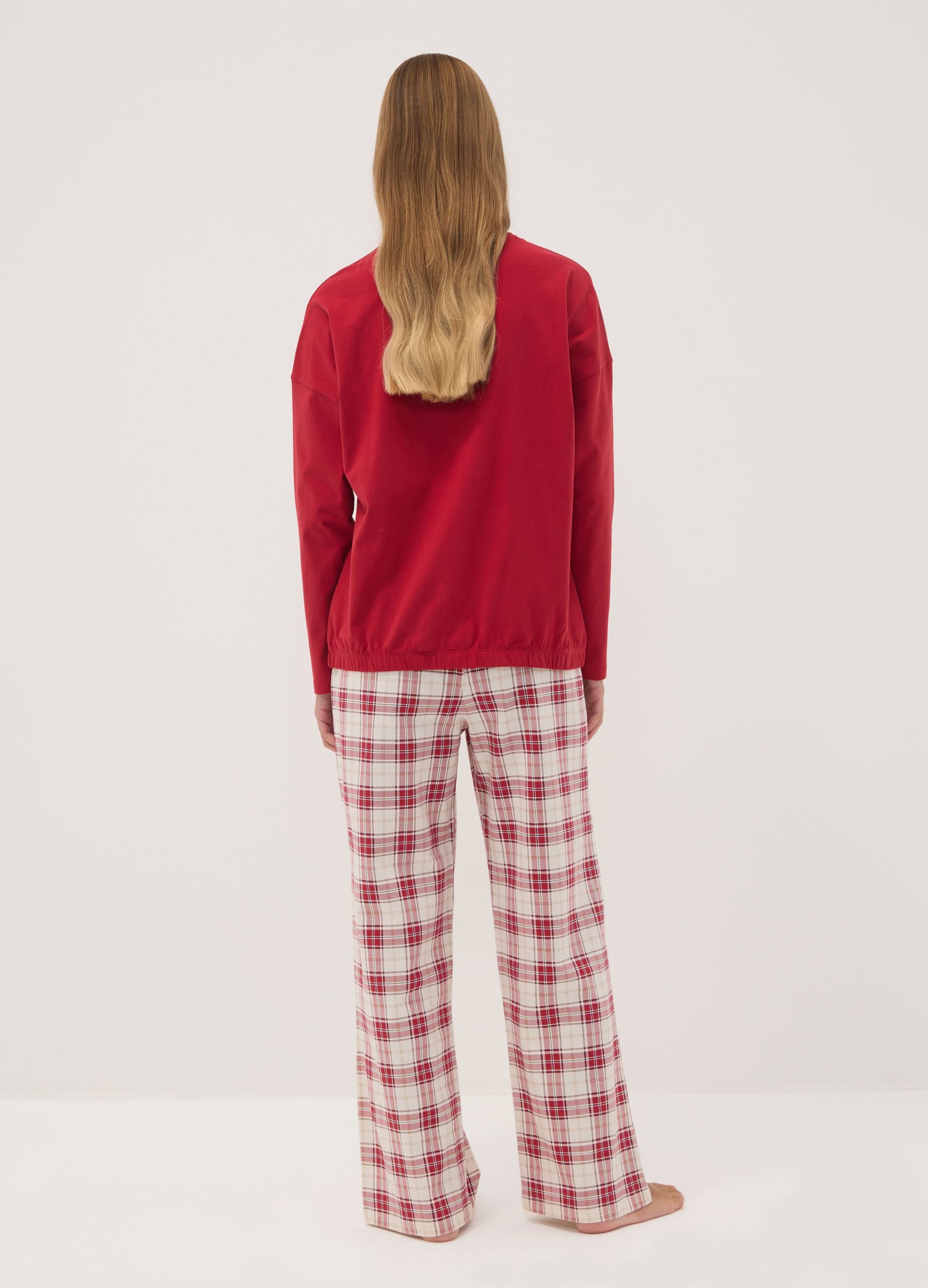 Red pure organic cotton crew-neck pyjamas