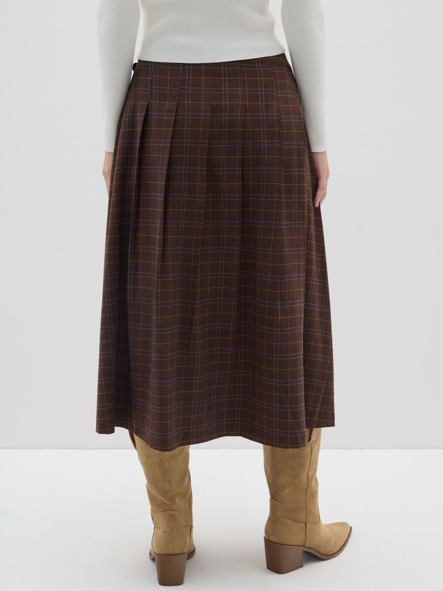 Brown Checked Long Skirt with Buckles_2