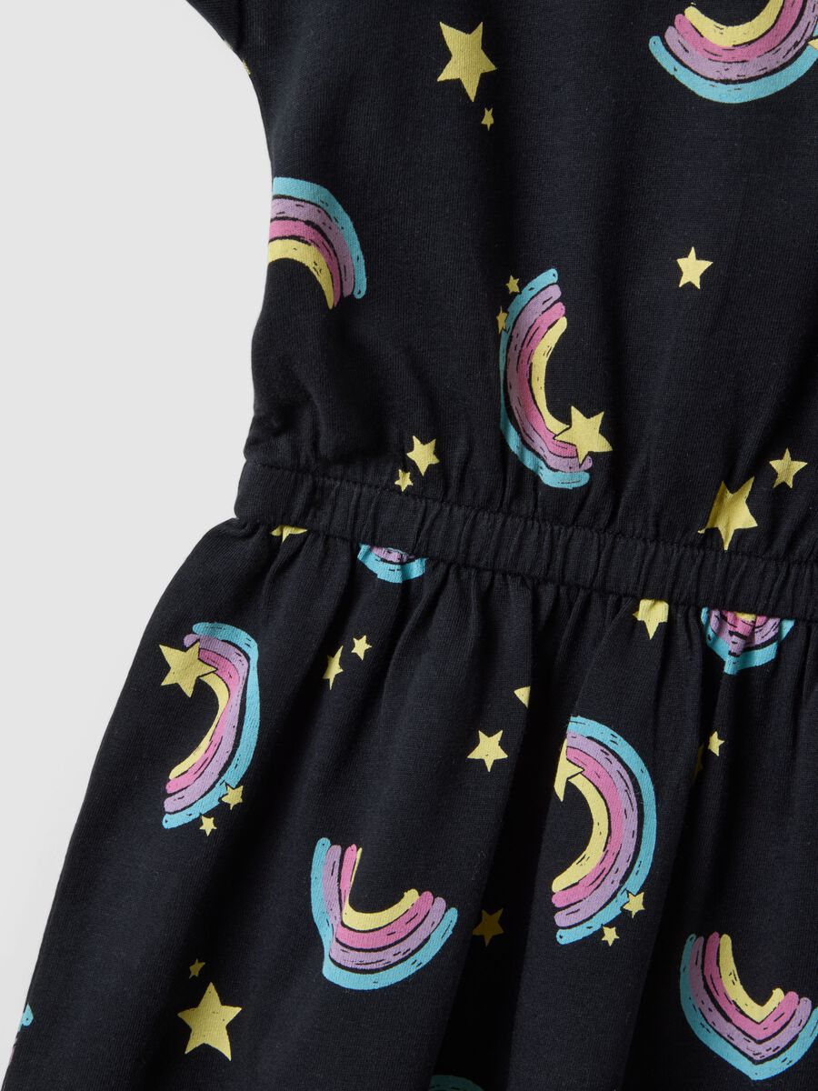 Girls' regular fit black pure cotton dress with rainbows_3