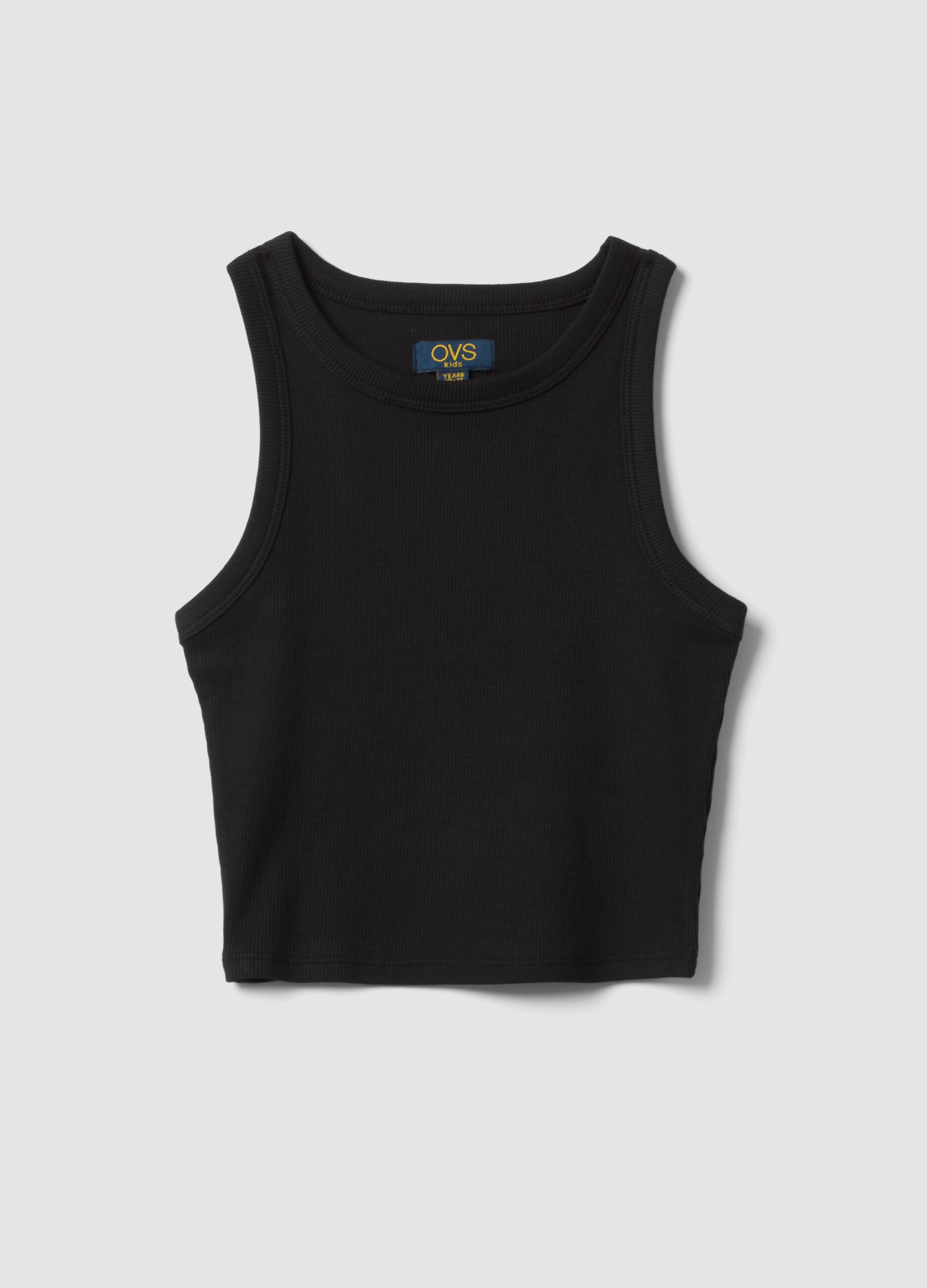 Girls&rsquo; black fitted ribbed stretch-cotton vest top